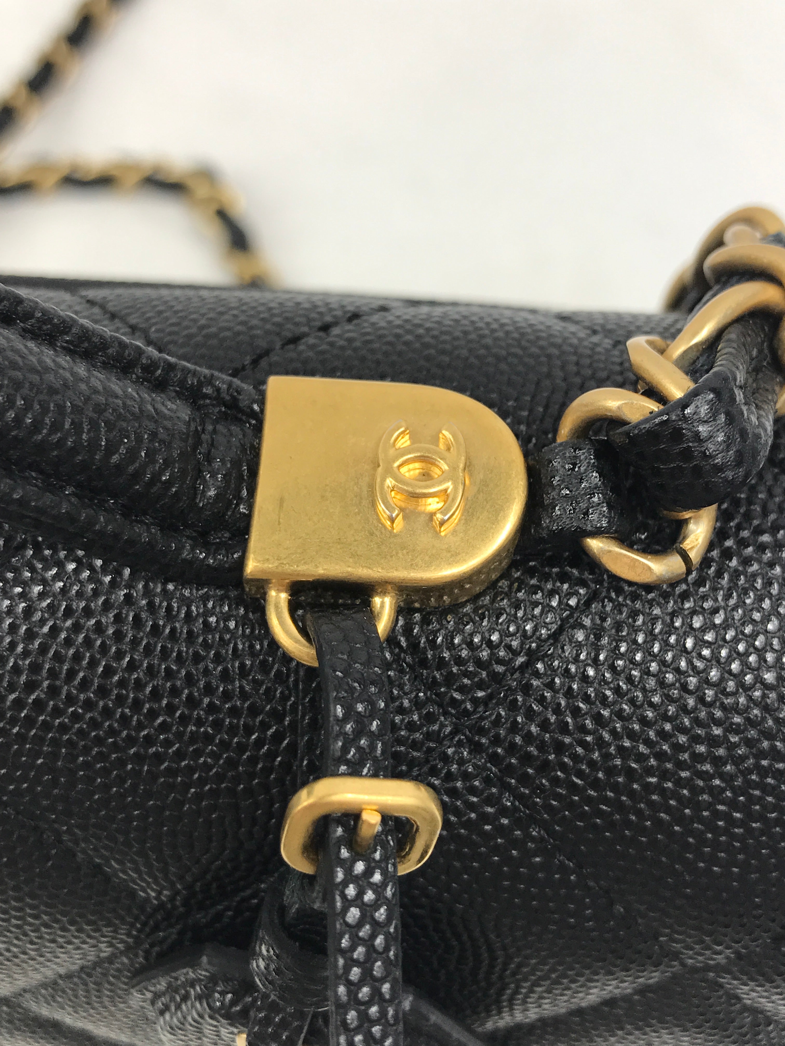 Black Quilted Caviar Top Handle Flap Bag w/AGHW