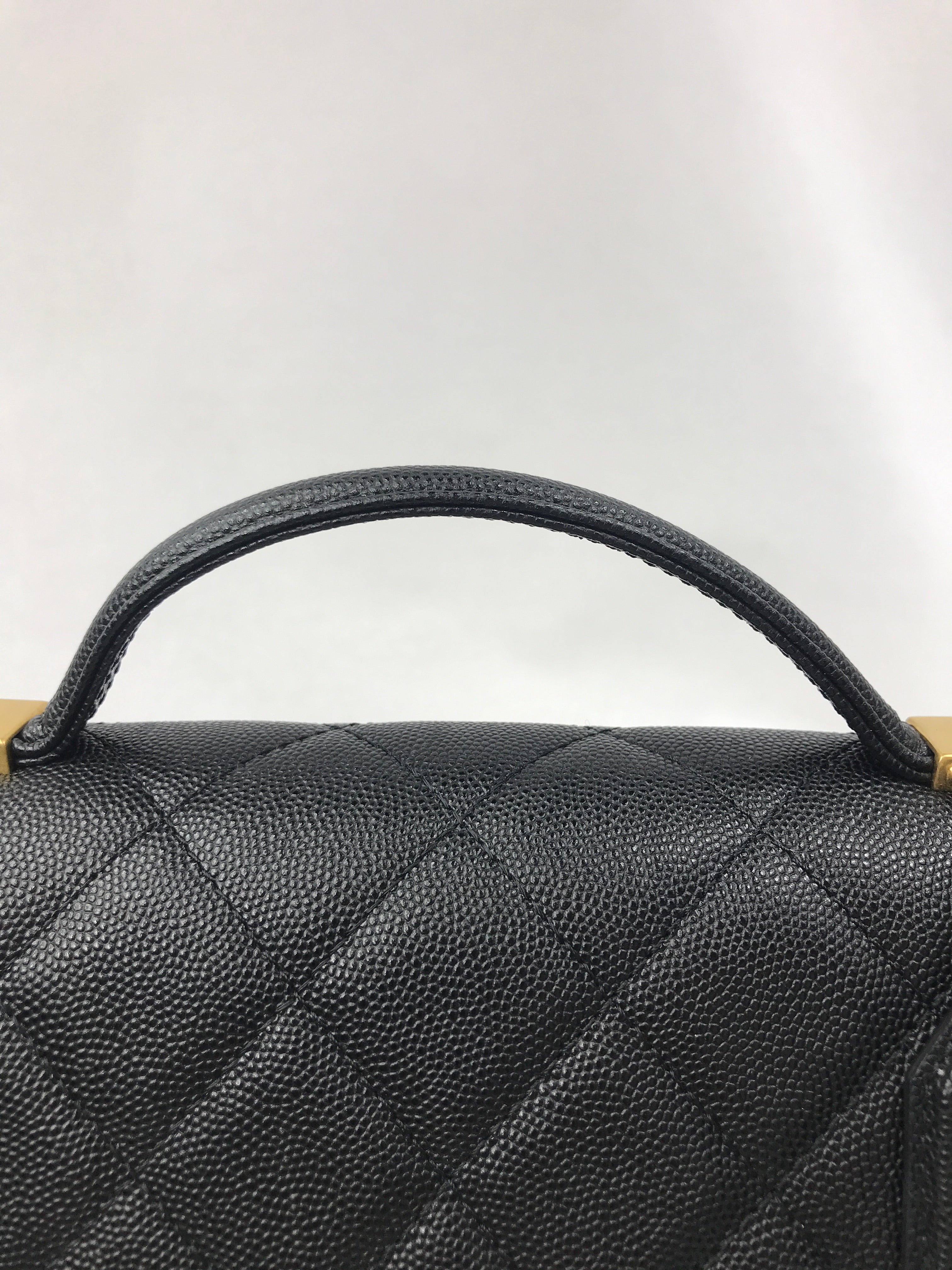Black Quilted Caviar Top Handle Flap Bag w/AGHW