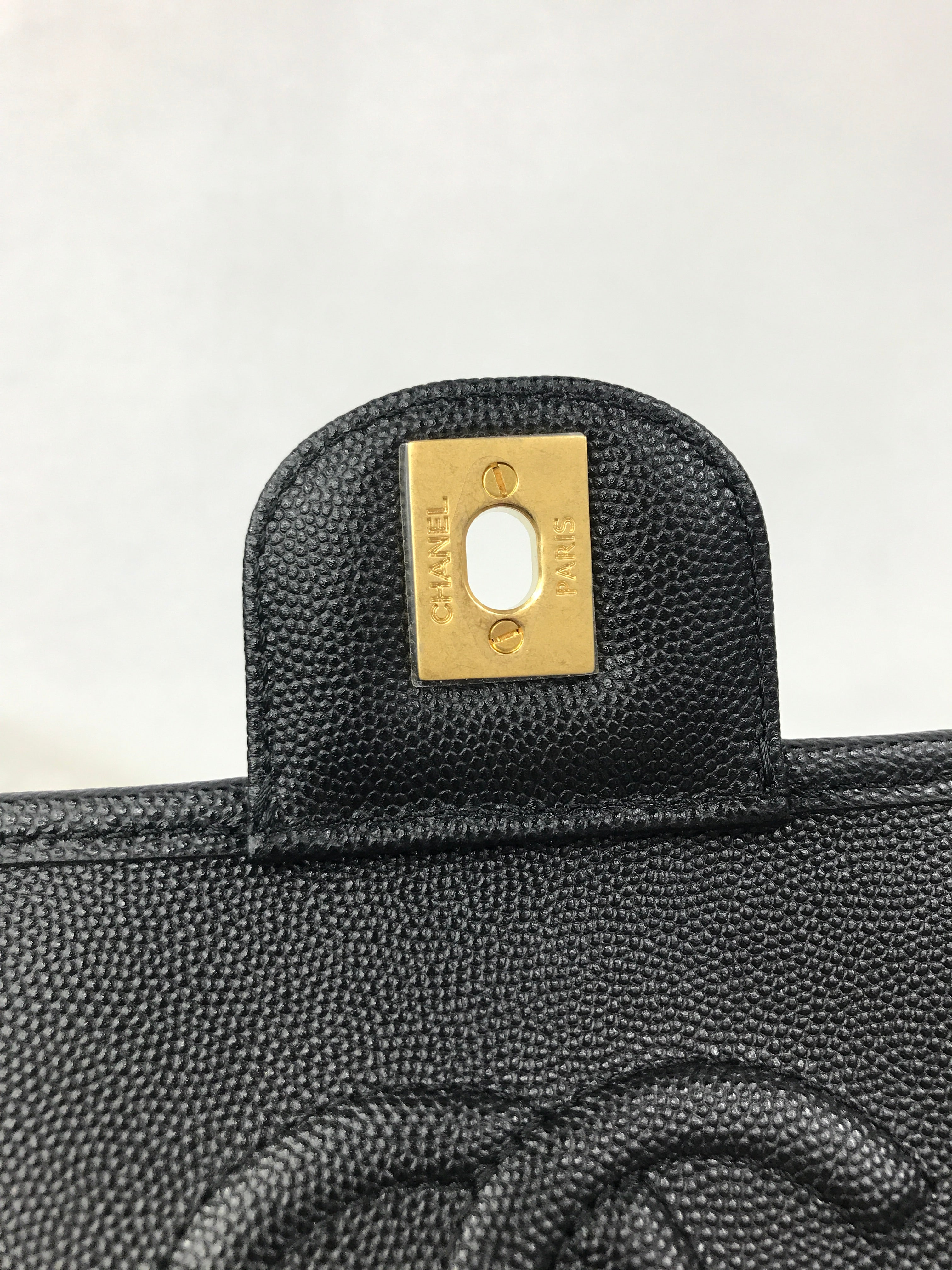 Black Quilted Caviar Top Handle Flap Bag w/AGHW
