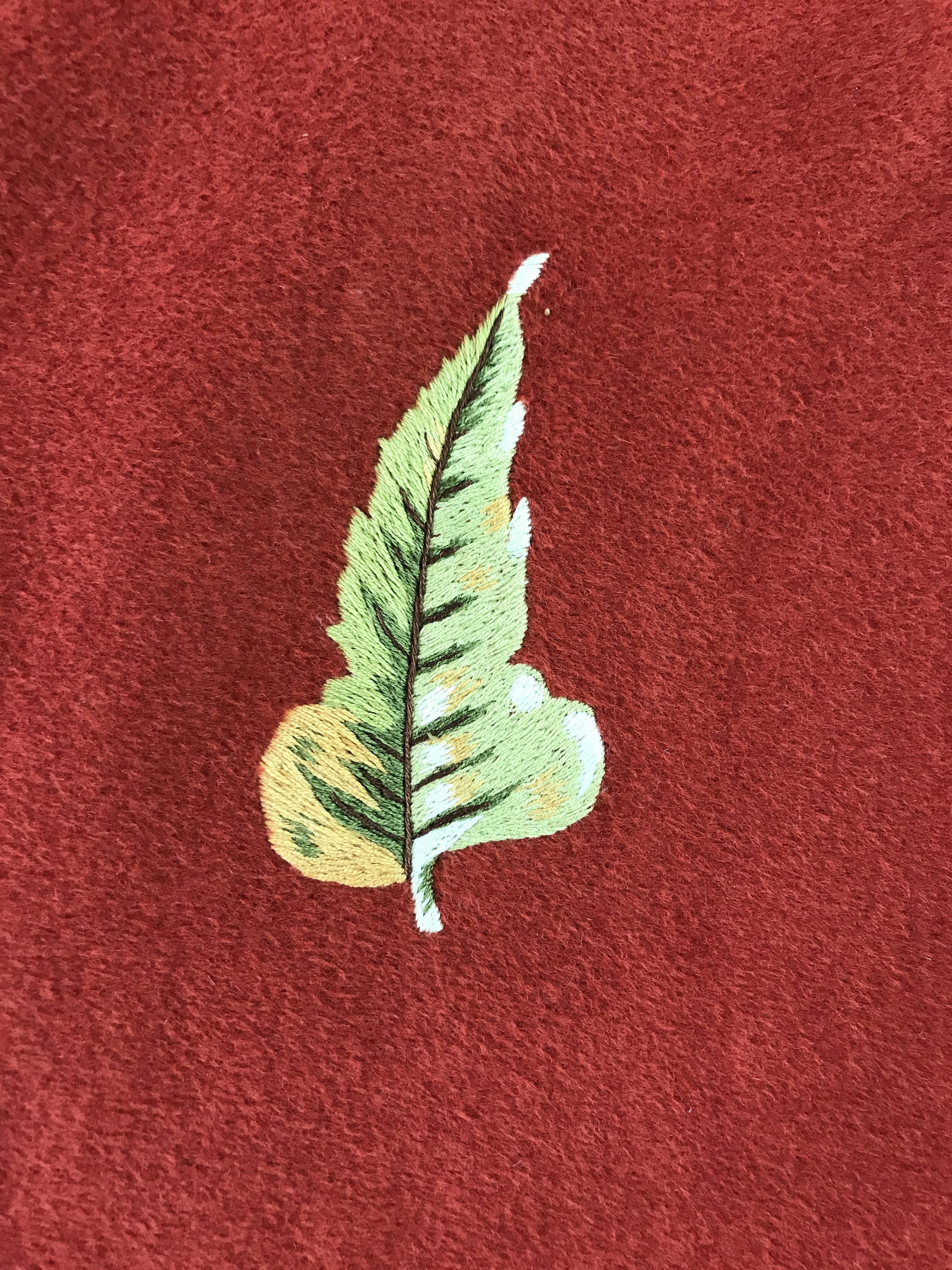 Vintage 80's-90's Exceptional Leaves Walk-In The Park Embroidered Plaid Wool/Cashmere Throw w/Suede Goatskin