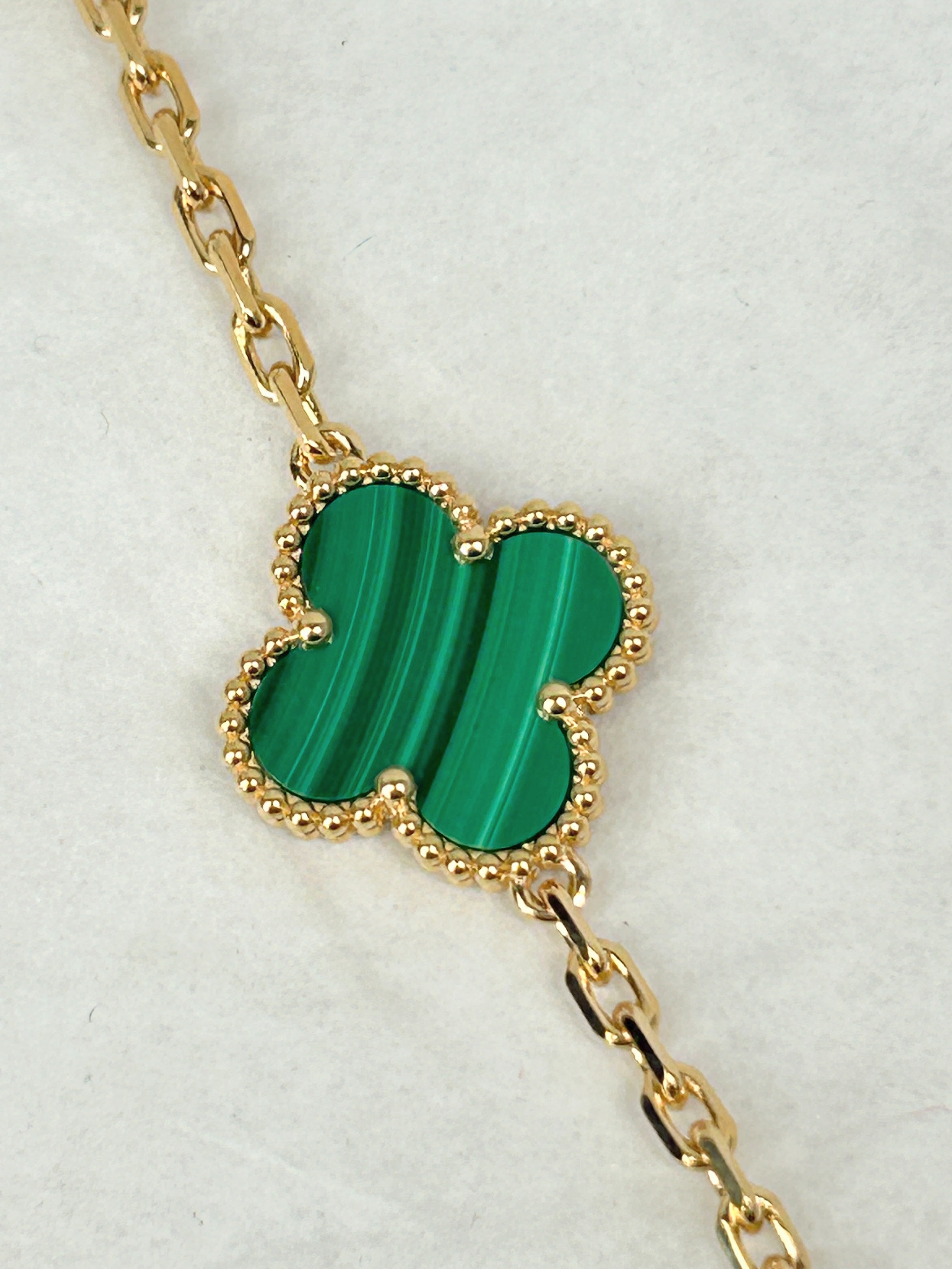 Van Cleef & Arpels Malachite 18K Yellow Gold 5 Motif Bracelet