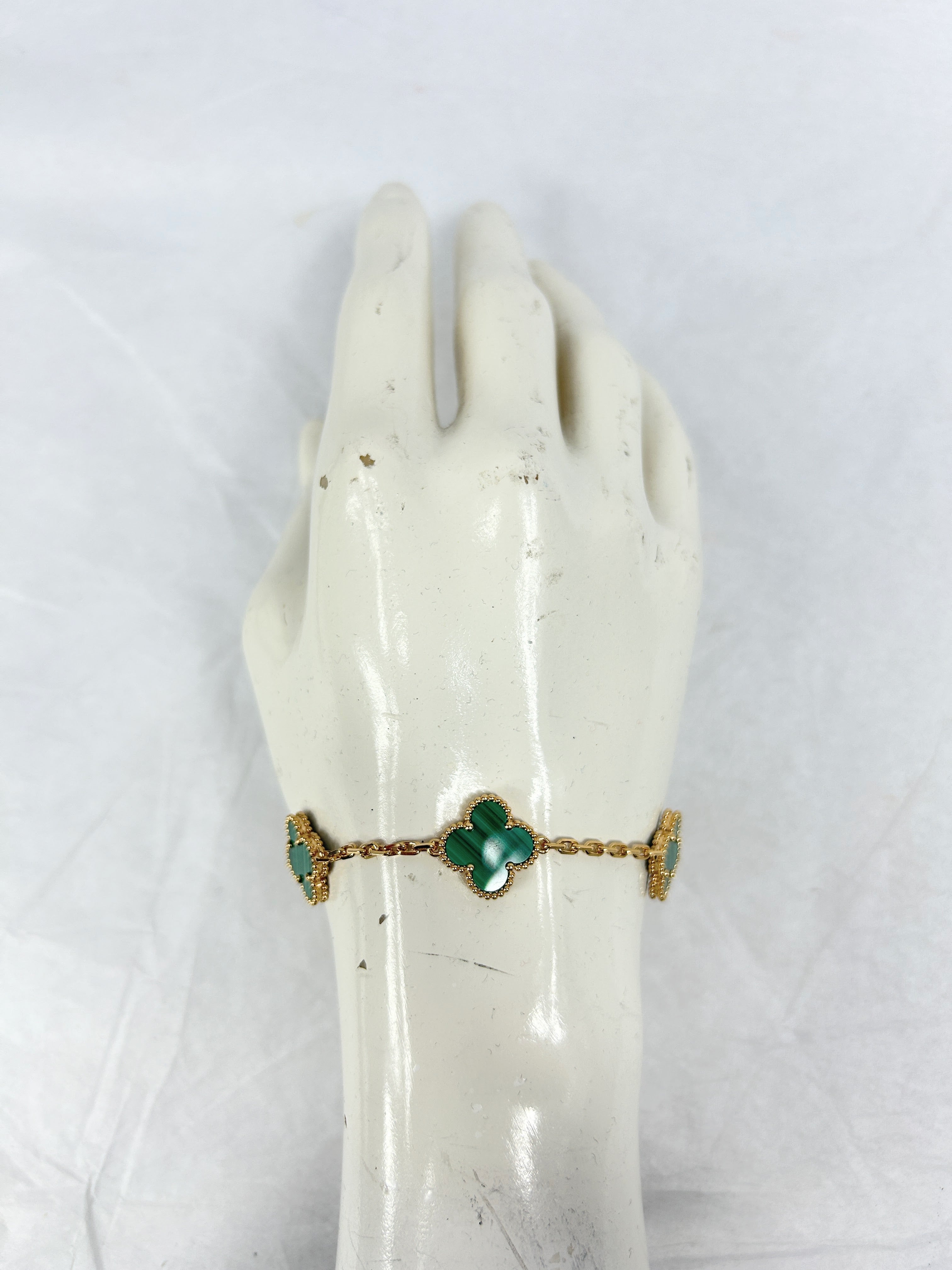 Van Cleef & Arpels Malachite 18K Yellow Gold 5 Motif Bracelet