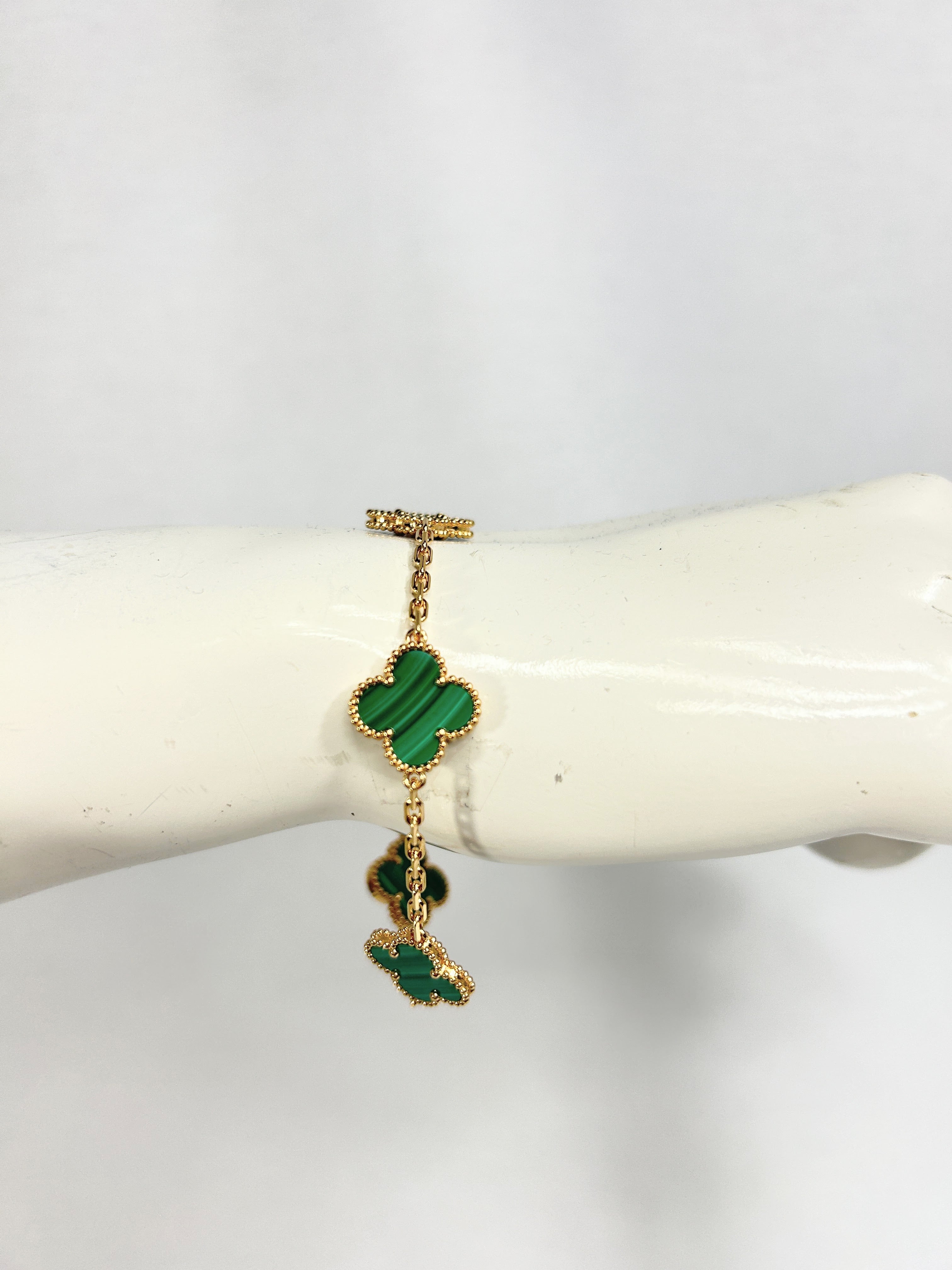 Van Cleef & Arpels Malachite 18K Yellow Gold 5 Motif Bracelet