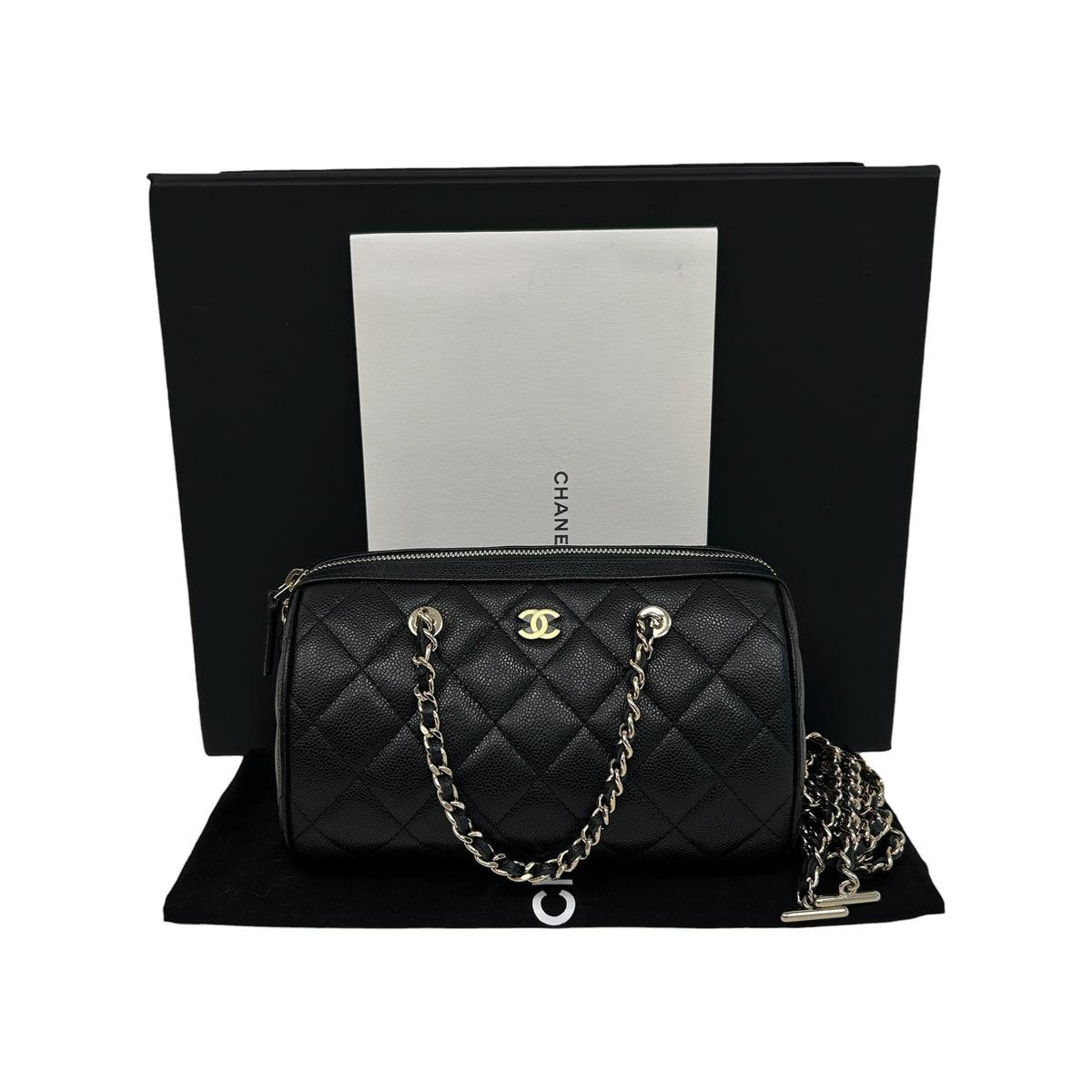 Black Caviar Quilted Leather Mini Bowling Bag w/GHW