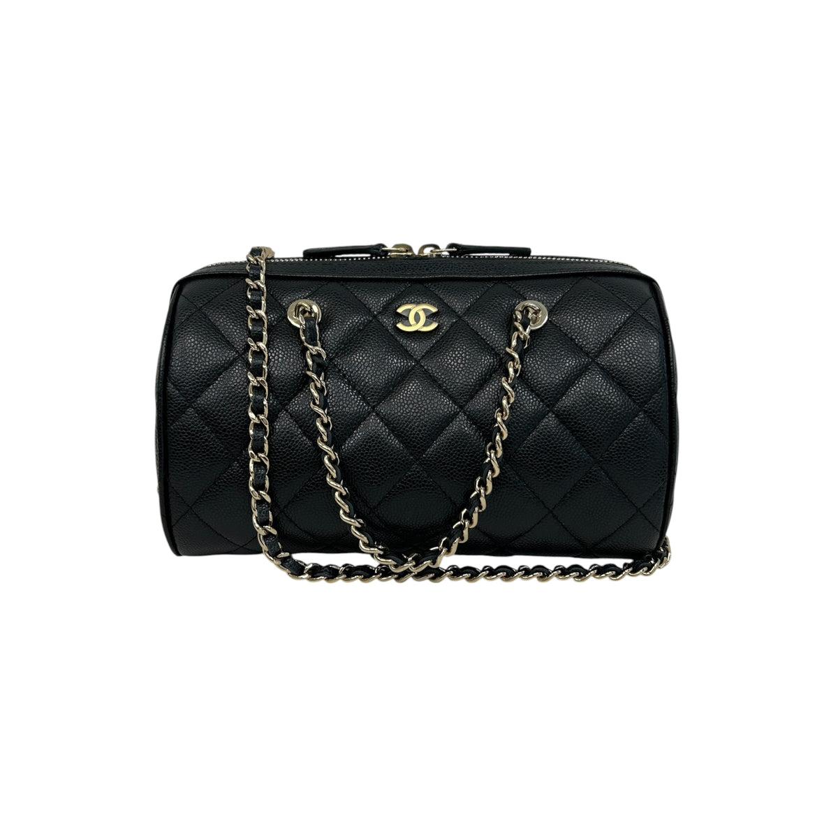 Black Caviar Quilted Leather Mini Bowling Bag w/GHW