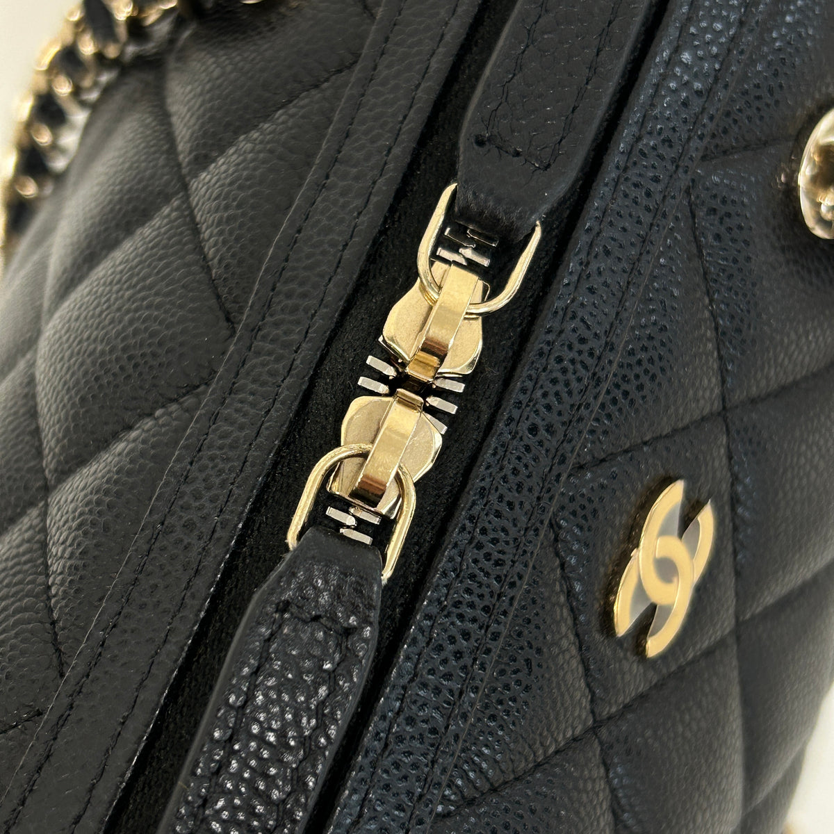 Black Caviar Quilted Leather Mini Bowling Bag w/GHW
