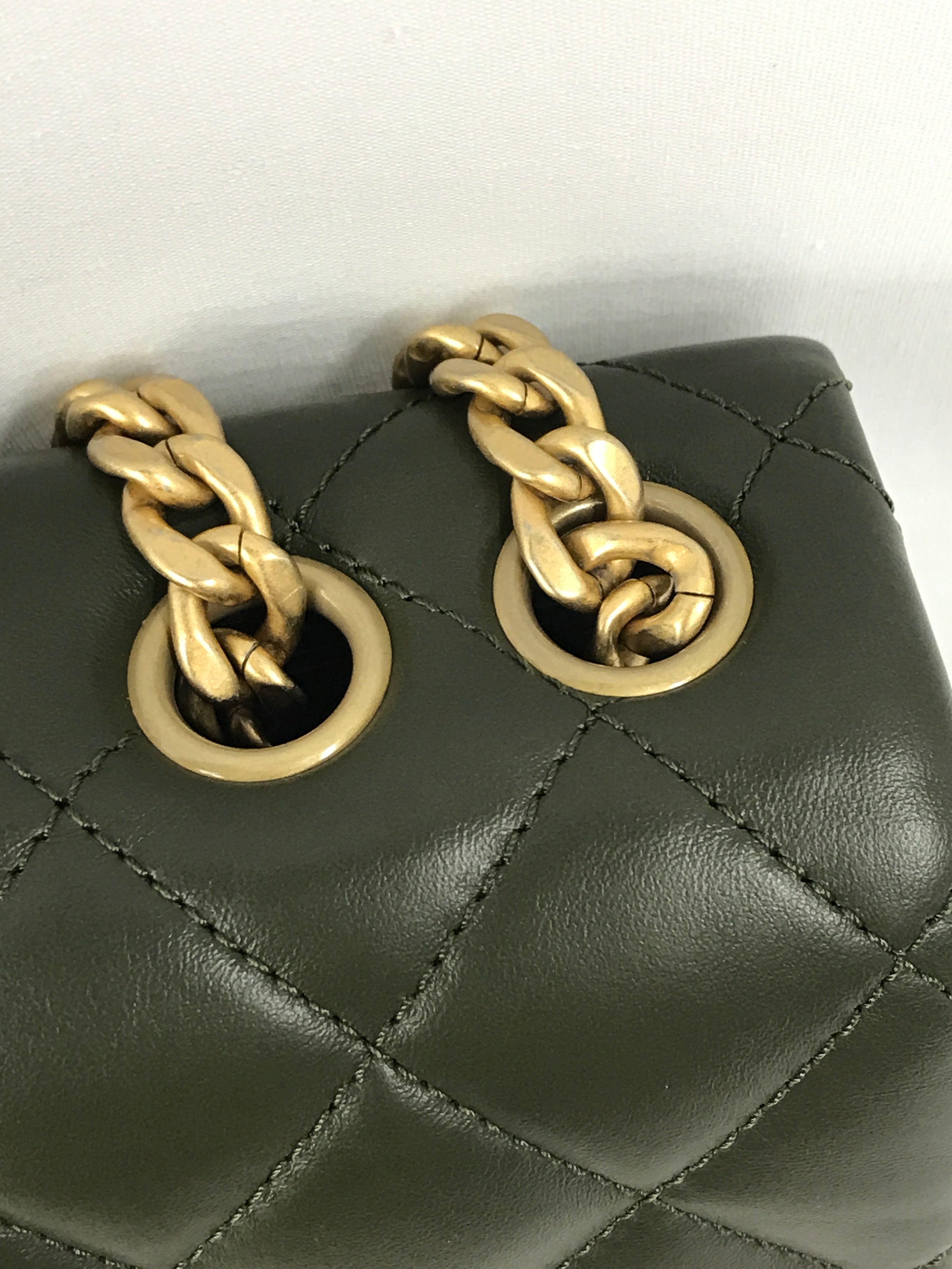 Olive Green Lambskin Quilted Small Pillow Crush Flap Bag w/AGHW