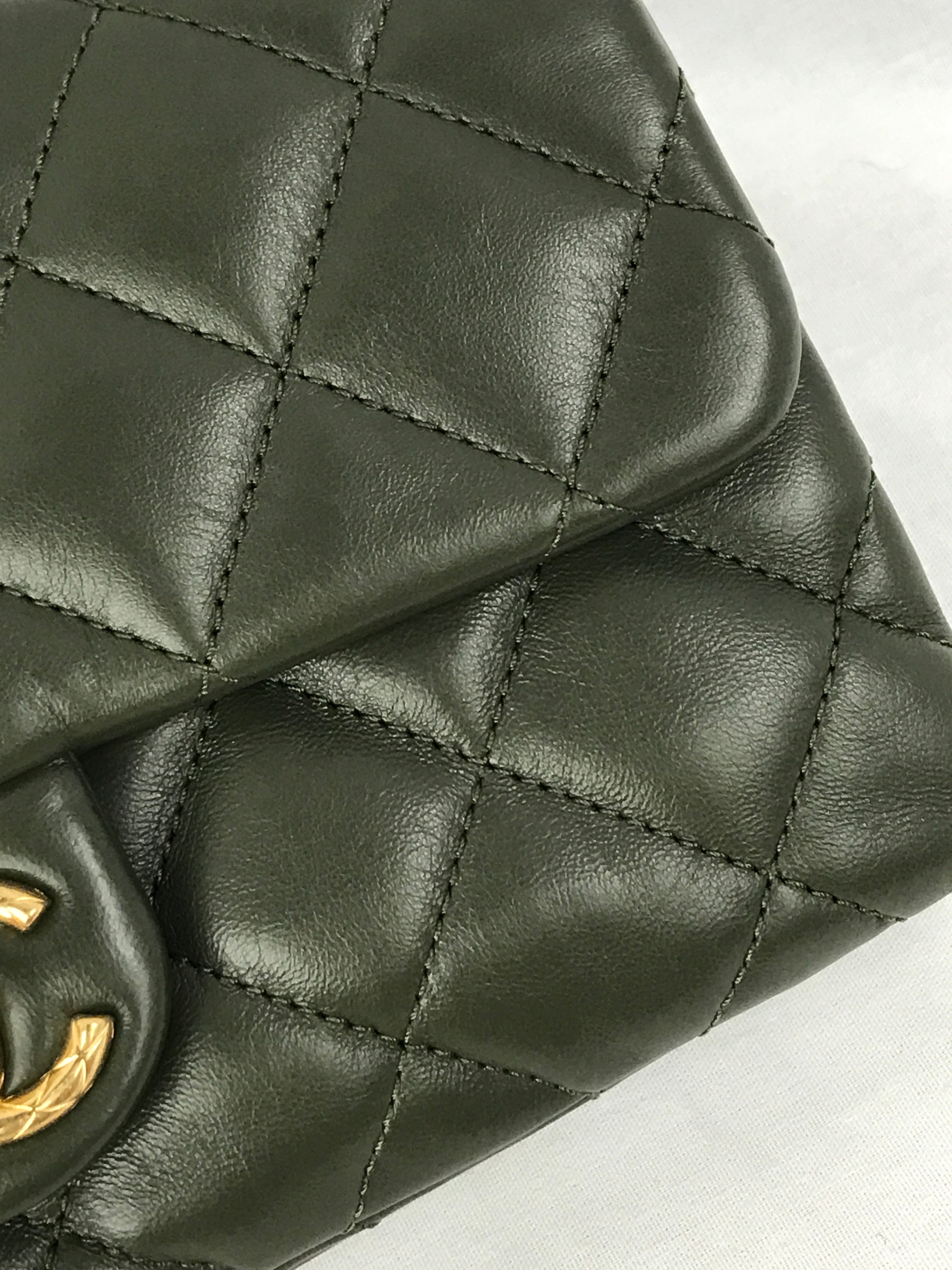 Olive Green Lambskin Quilted Small Pillow Crush Flap Bag w/AGHW