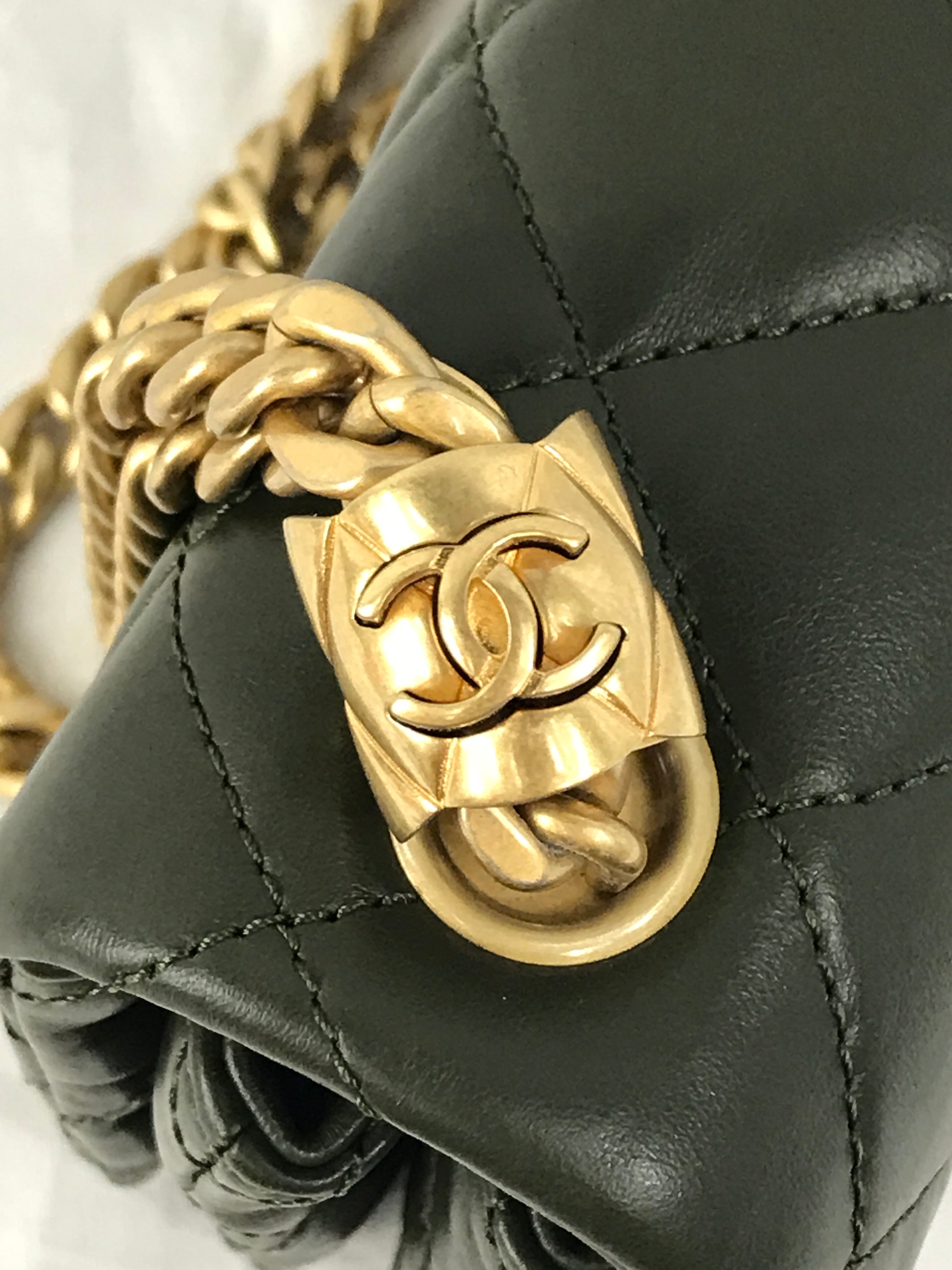 Olive Green Lambskin Quilted Small Pillow Crush Flap Bag w/AGHW