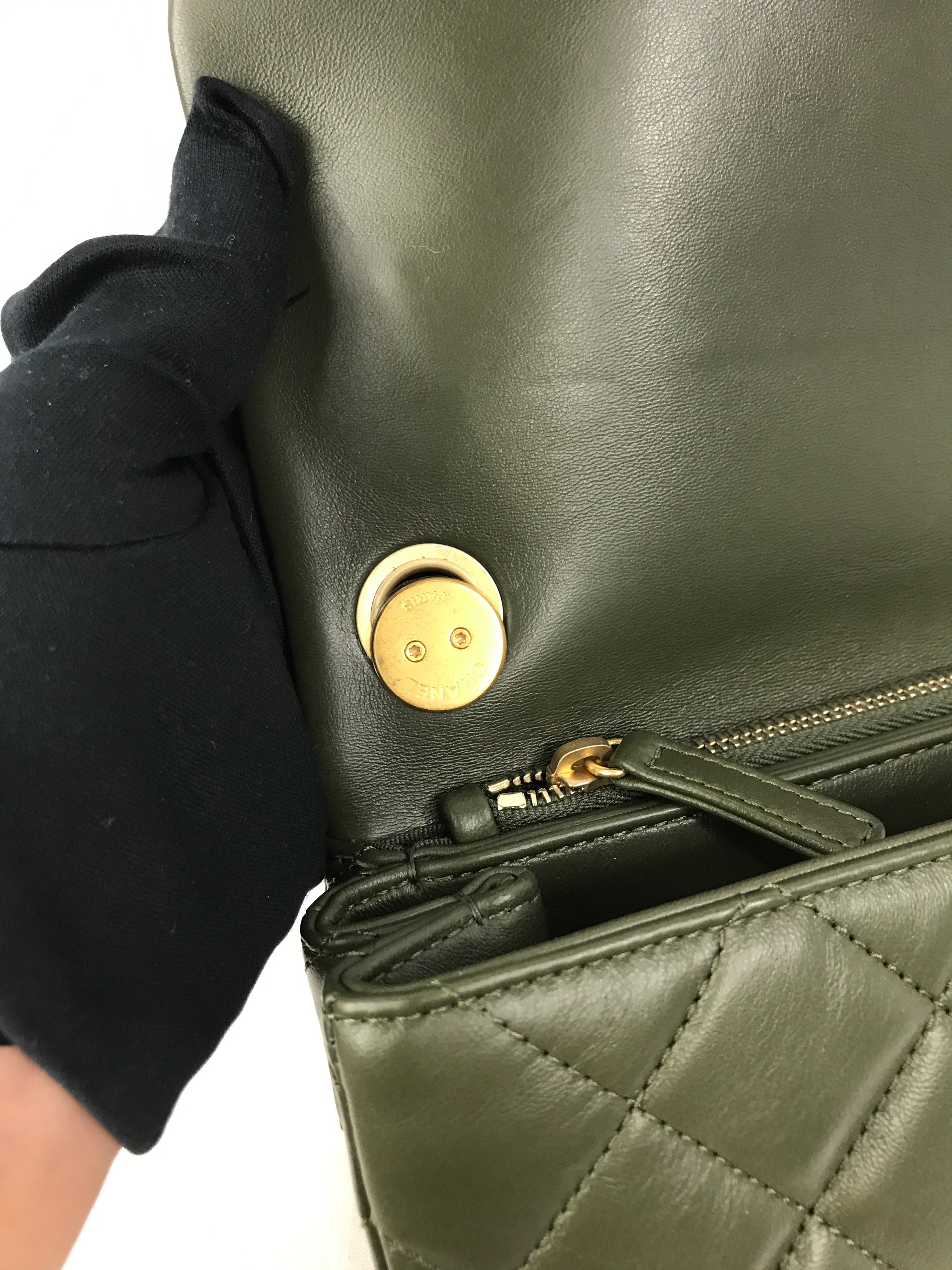 Olive Green Lambskin Quilted Small Pillow Crush Flap Bag w/AGHW