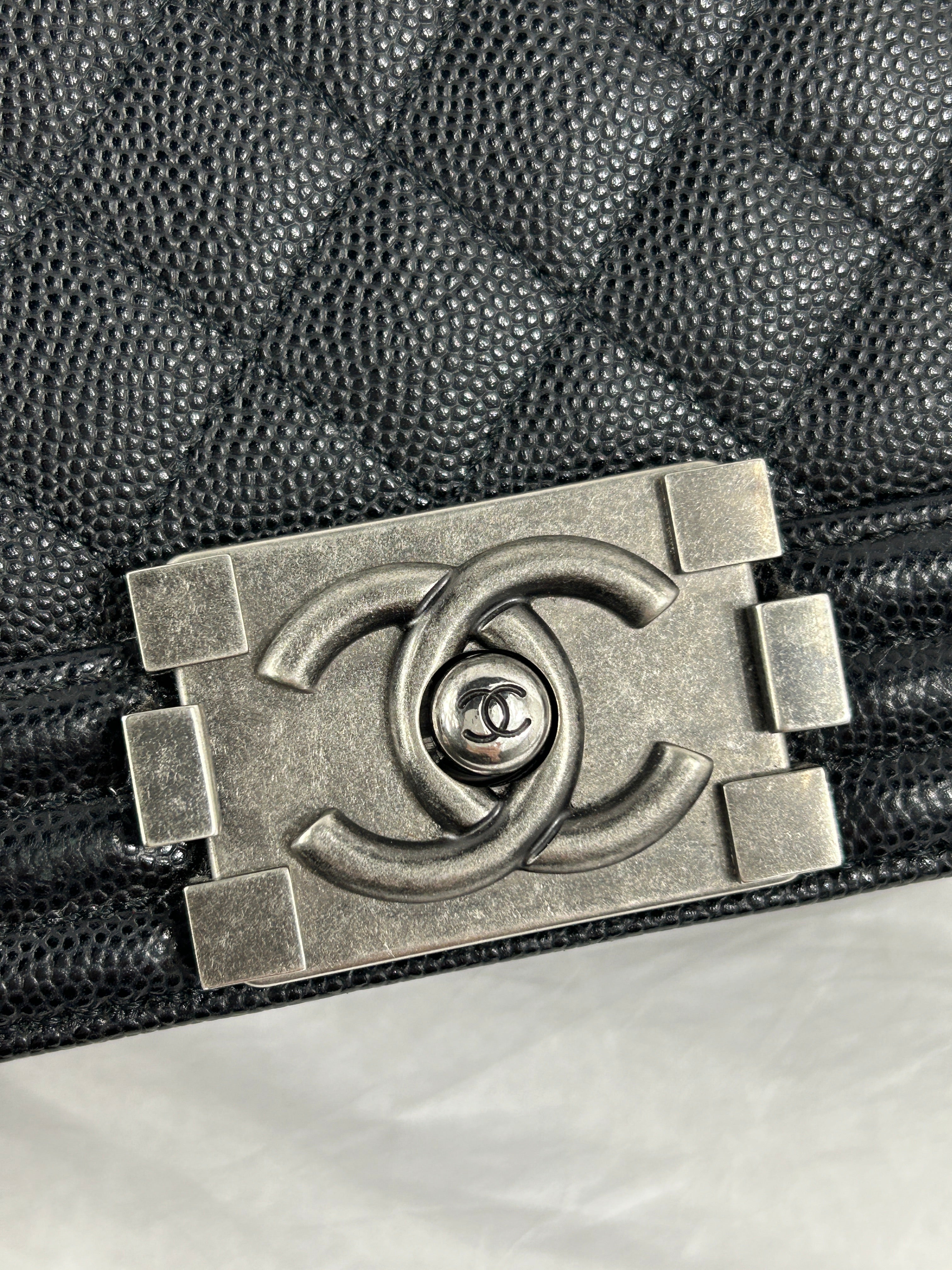 Black Caviar Quilted Old Medium Boy Bag W/RHW