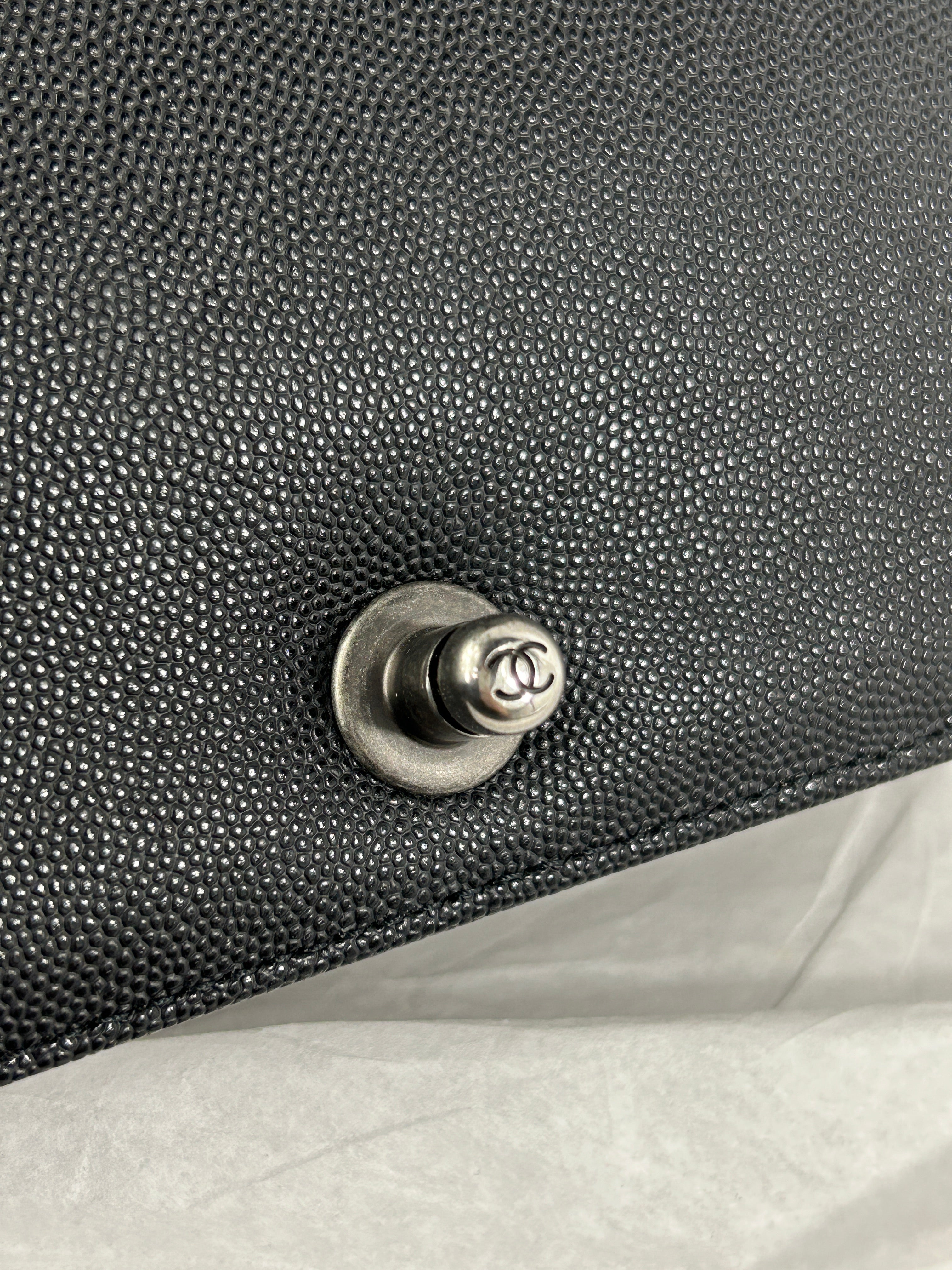 Black Caviar Quilted Old Medium Boy Bag W/RHW