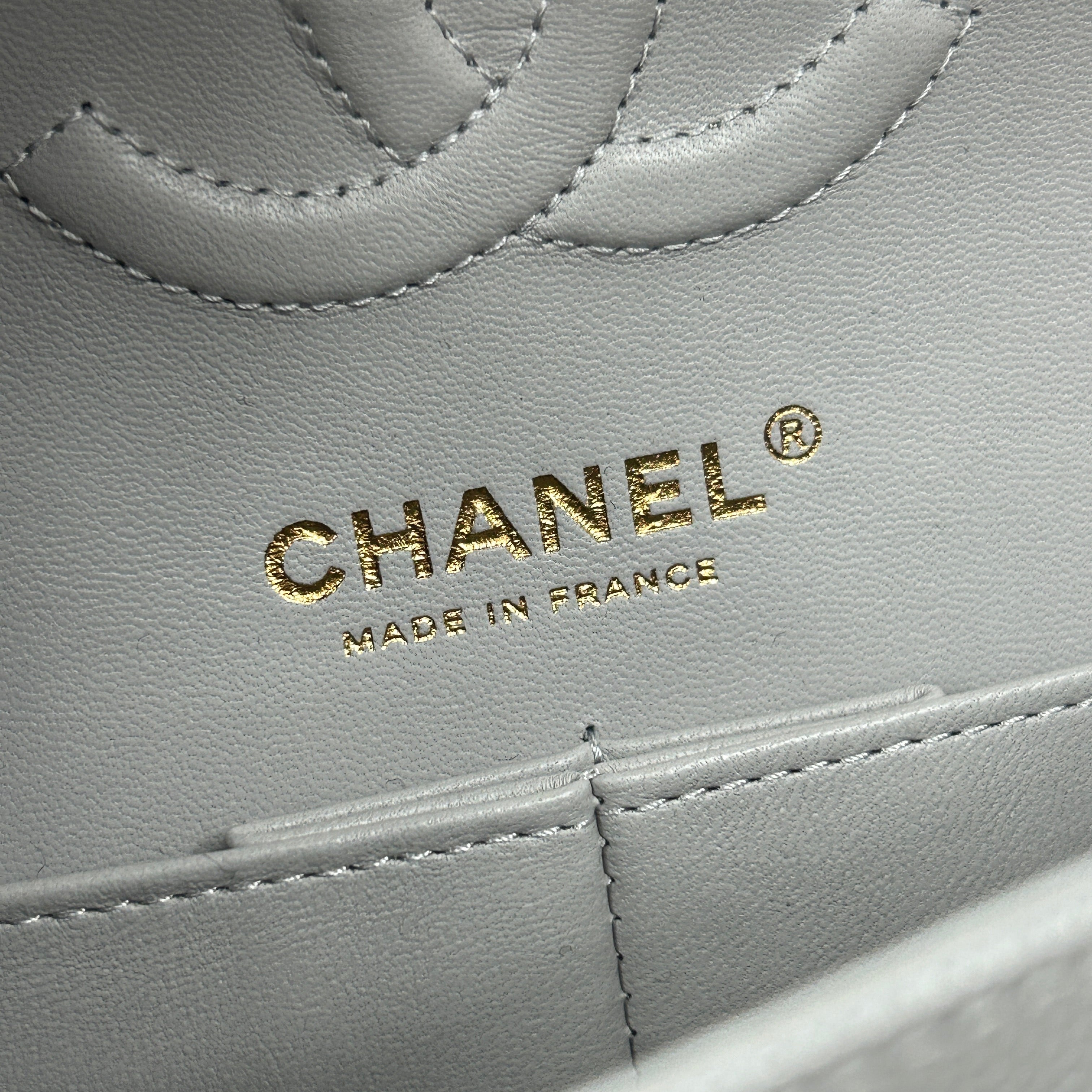 Light Grey Quilted Caviar Small Double Flap Classic W/LGHW-ON LAYAWAY
