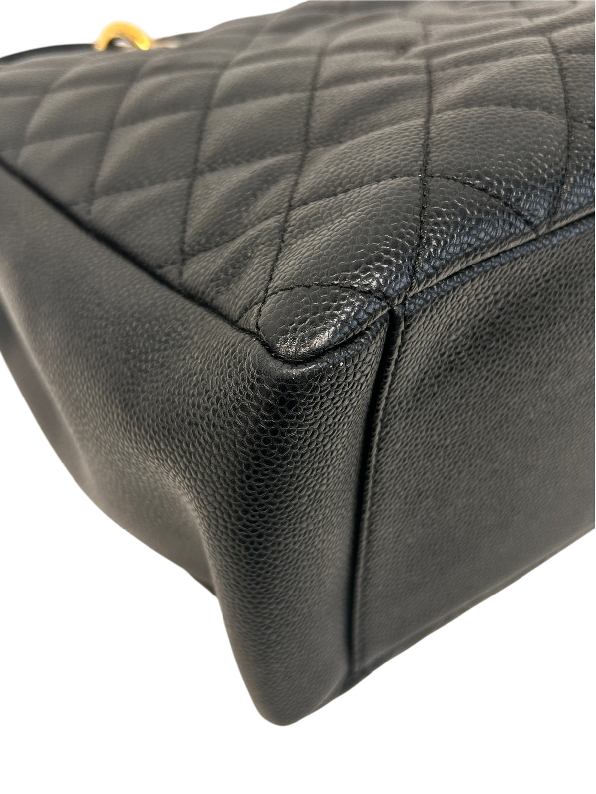 Black Quilted Caviar Leather Grand Shopping Tote Bag