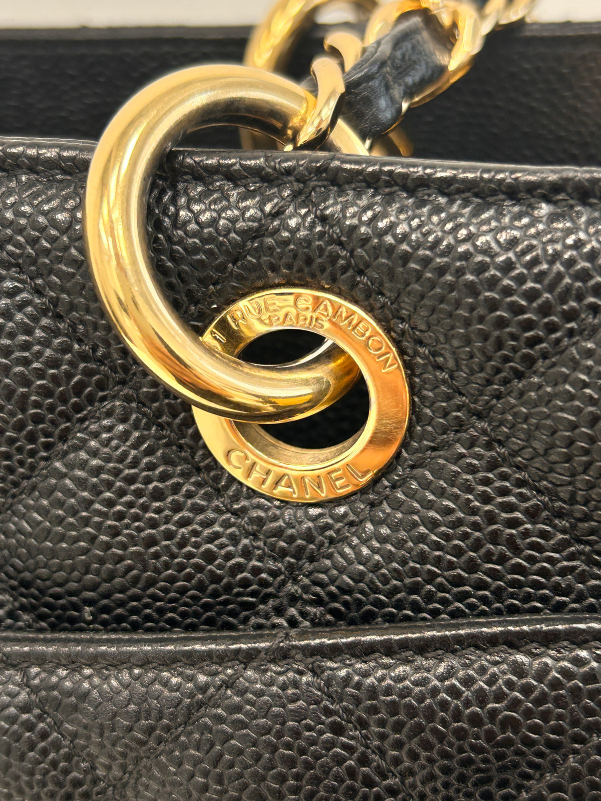 Black Quilted Caviar Leather Grand Shopping Tote Bag