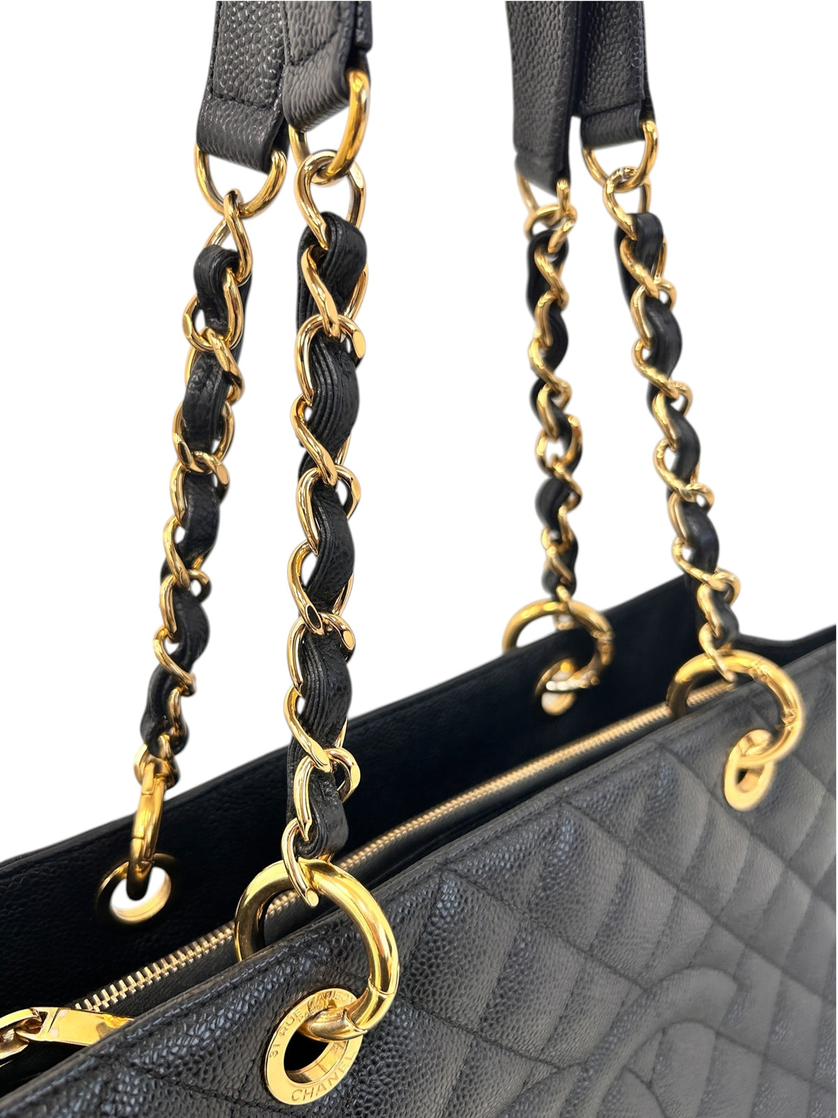 Black Quilted Caviar Leather Grand Shopping Tote Bag