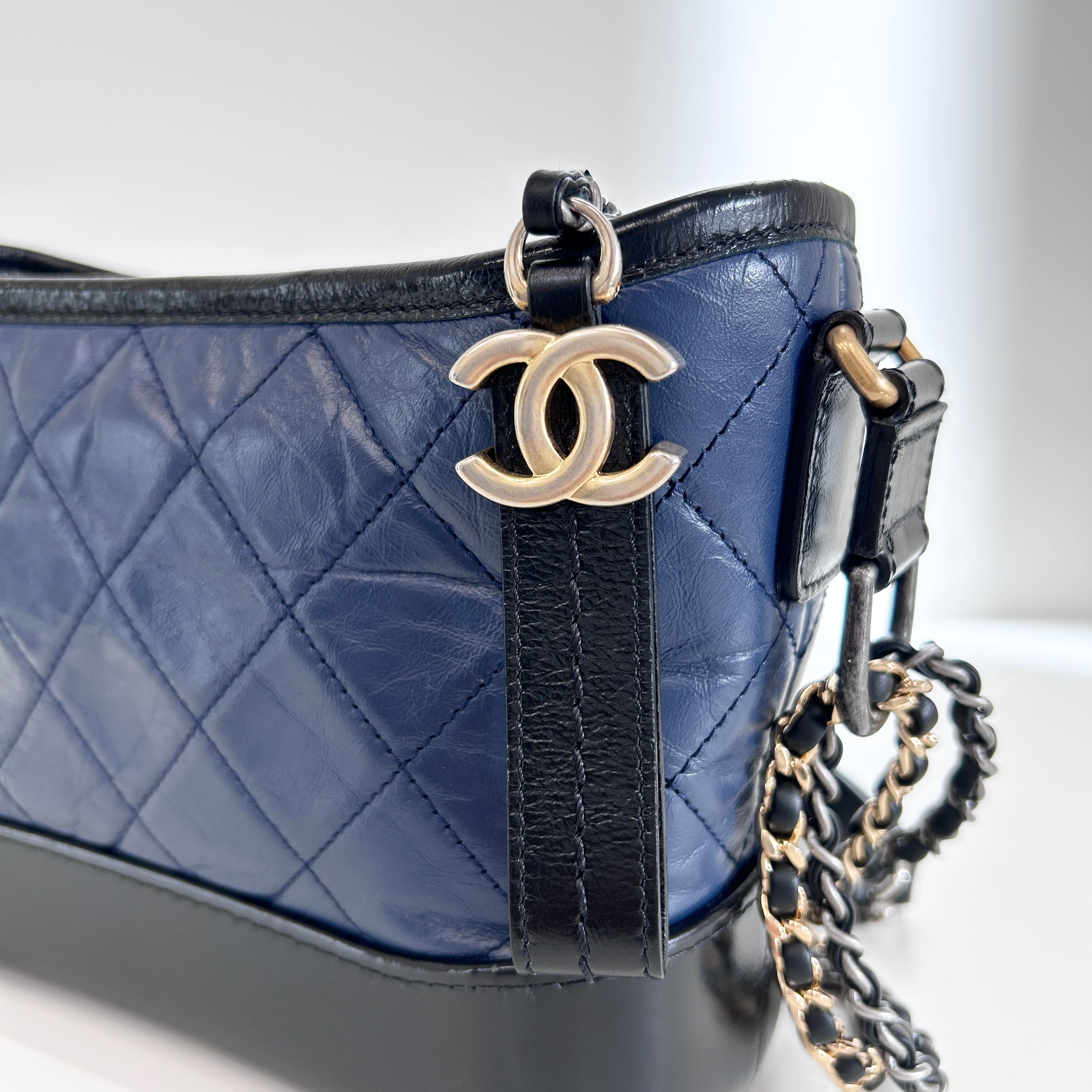 Blue Quilted Aged Calfskin Leather Small Gabrielle Hobo Bag w/GHW/SHW/RHW