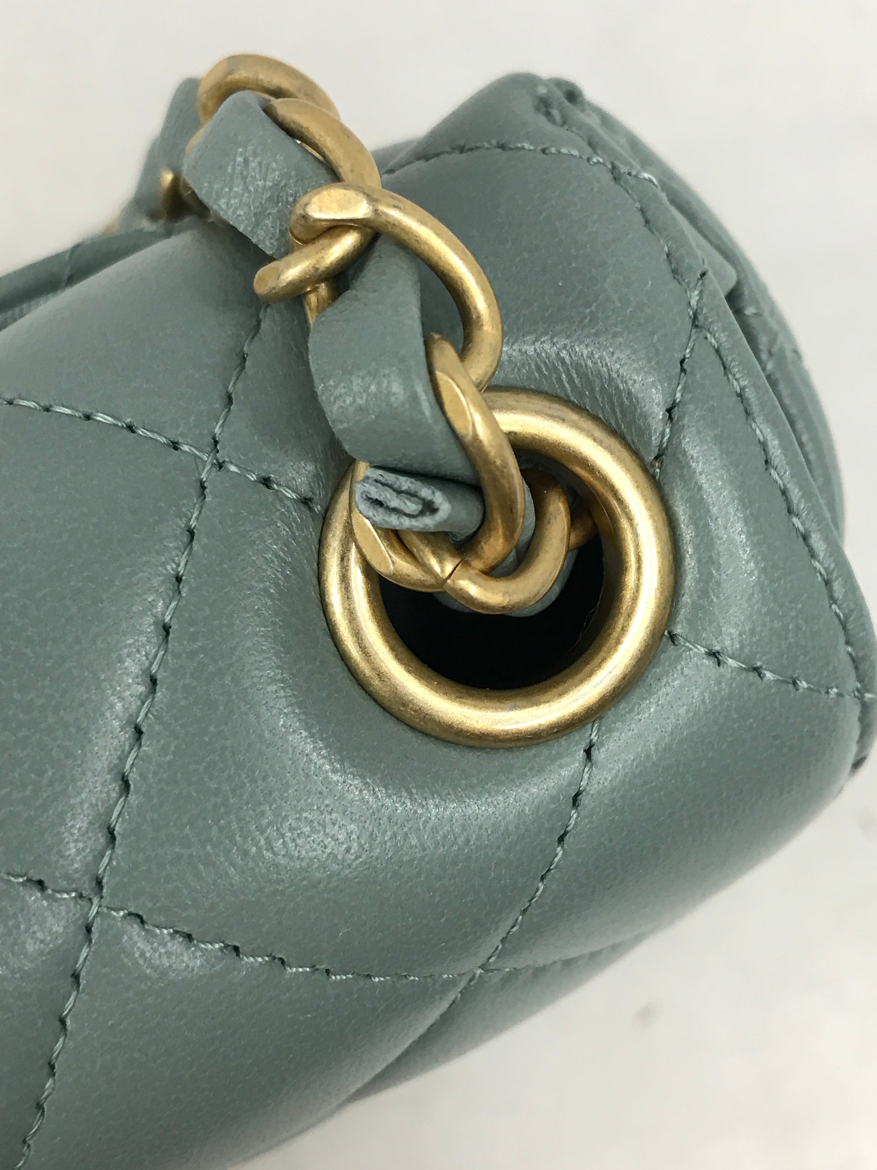 Chanel Light Grey/Blue Quilted Lambskin Mini Cruise Square Flap Bag w/ Enamel & GHW