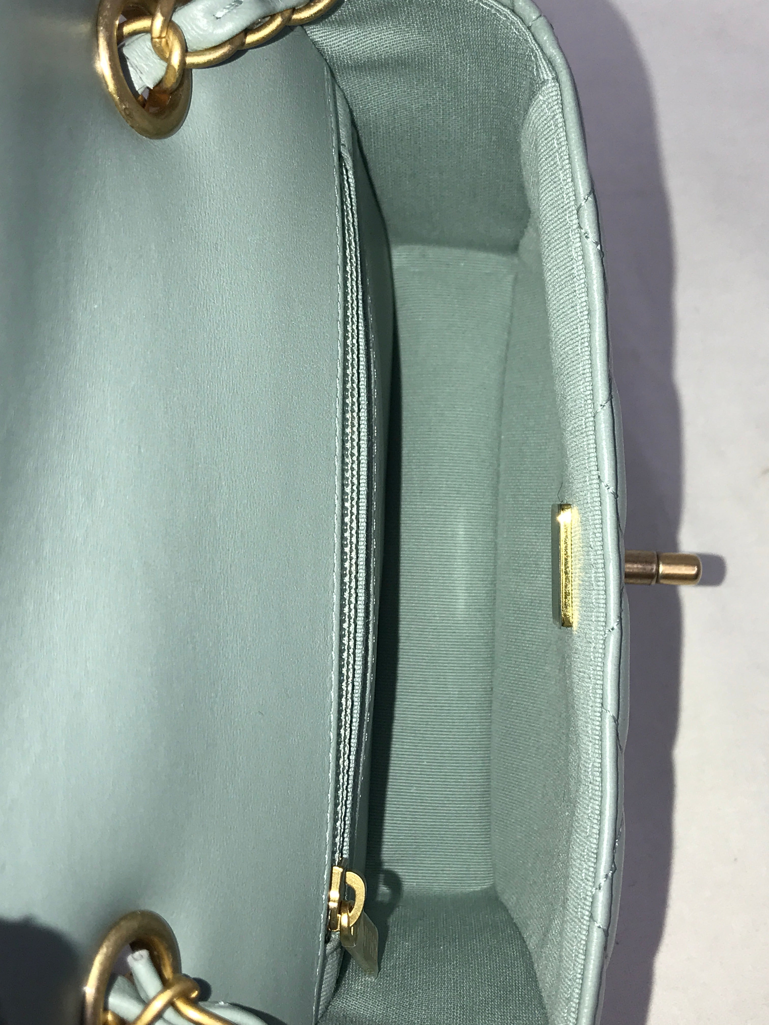 Chanel Light Grey/Blue Quilted Lambskin Mini Cruise Square Flap Bag w/ Enamel & GHW