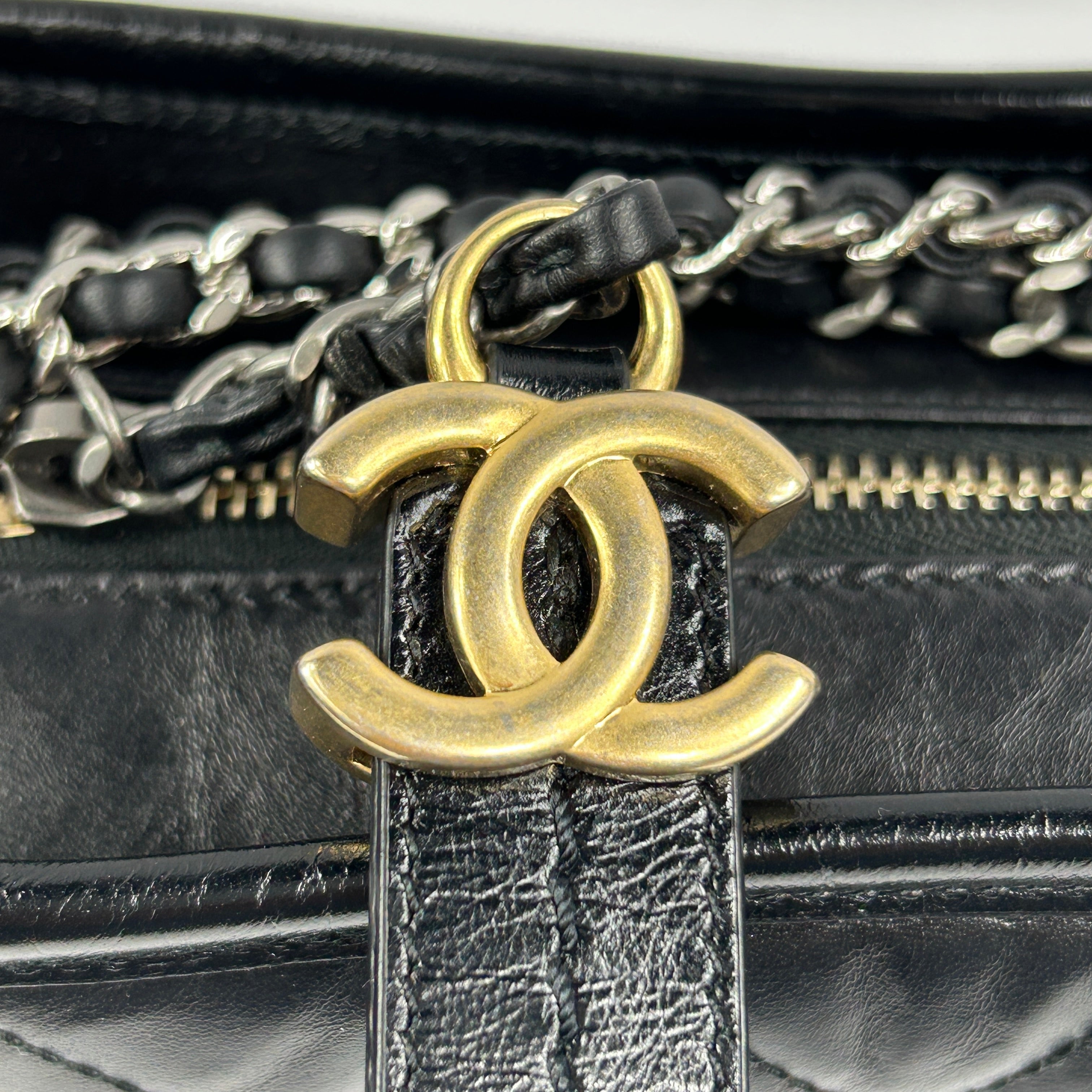 Black Aged Quilted Calfskin Leather Medium Gabrielle Hobo Bag w/AGHW/RHW/SHW/GHW