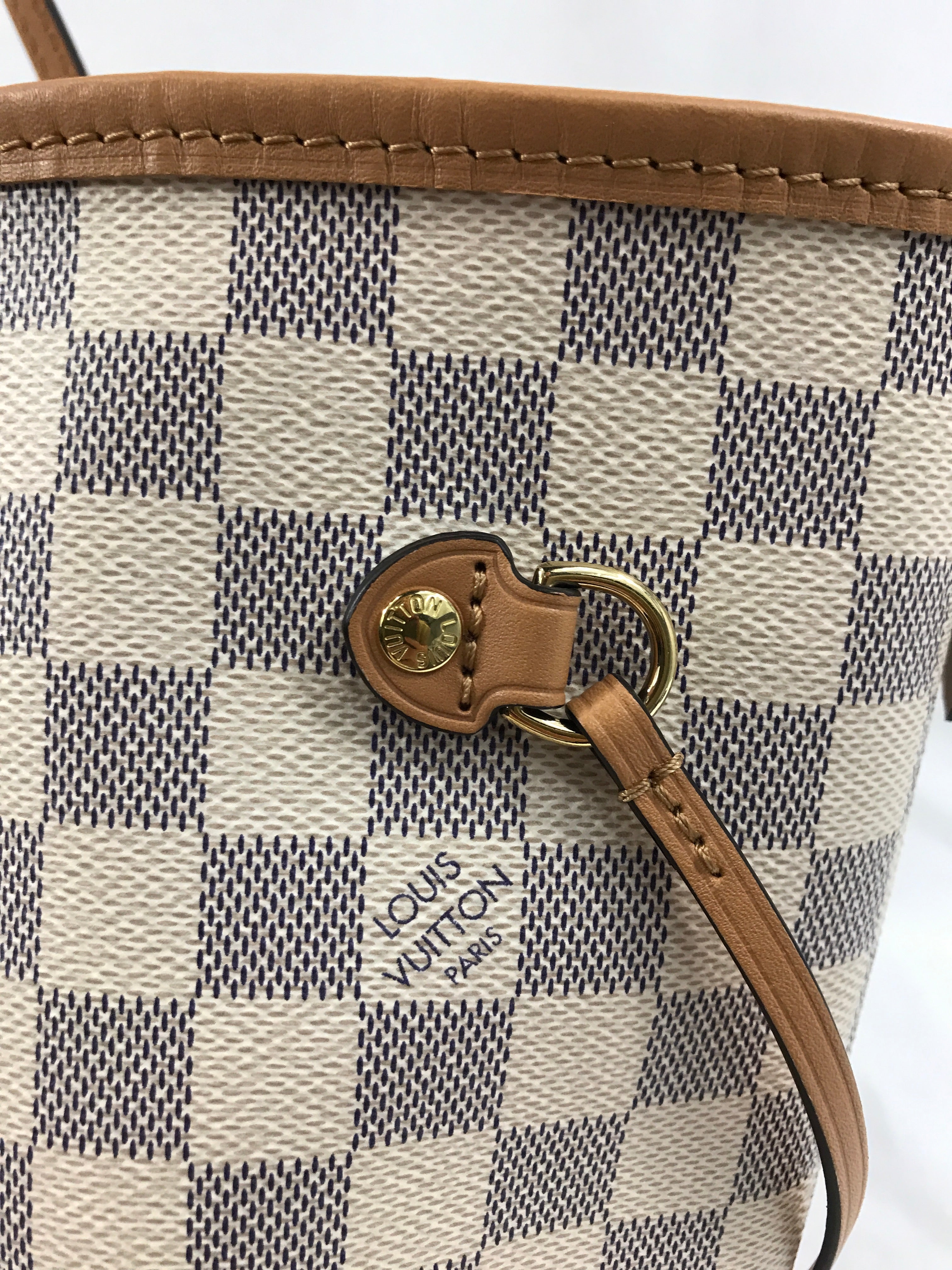 Monogram Coated Canvas Damier Azur Braided Rose Neverfull MM w/GHW
