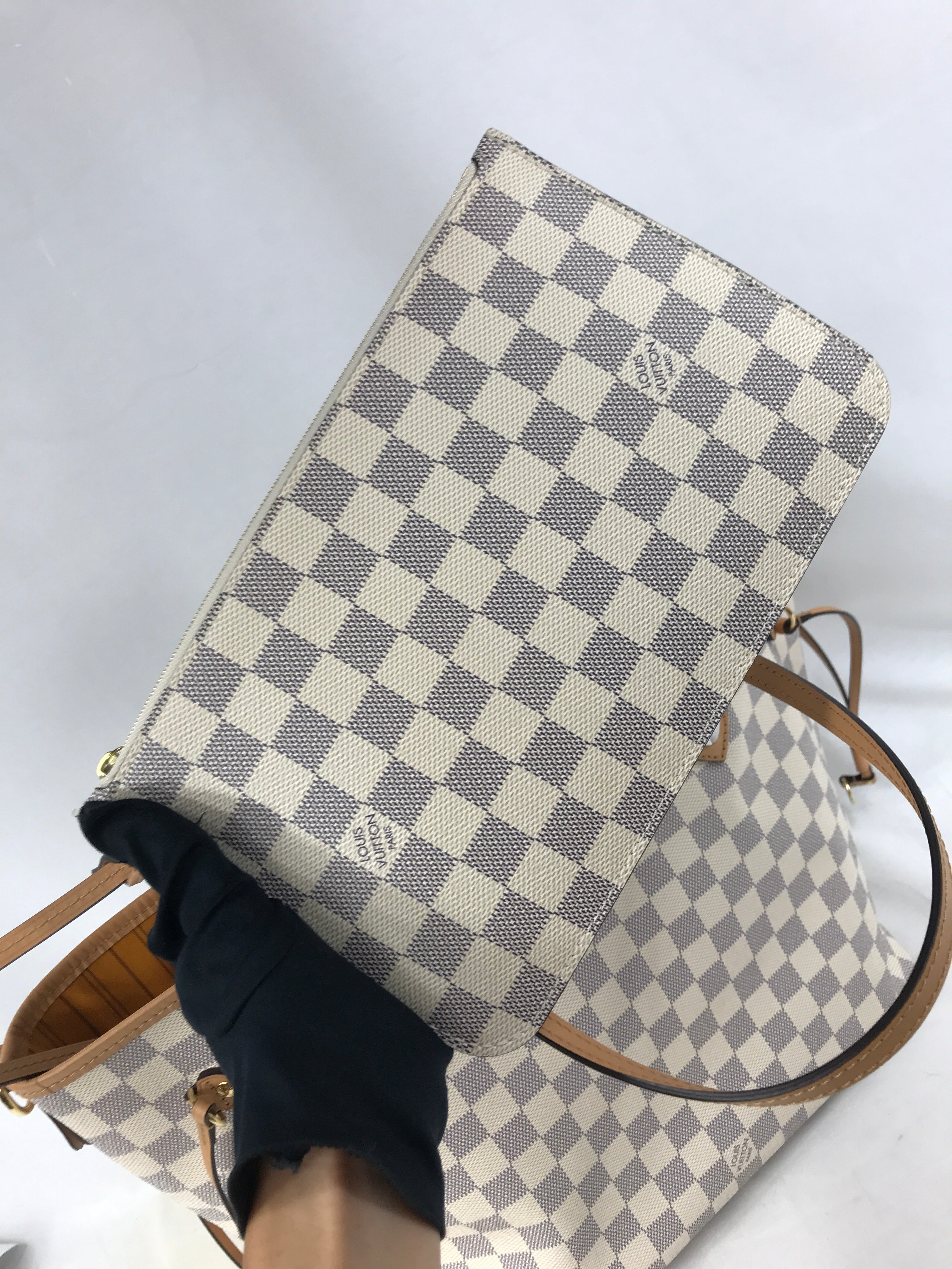 Monogram Coated Canvas Damier Azur Braided Rose Neverfull MM w/GHW
