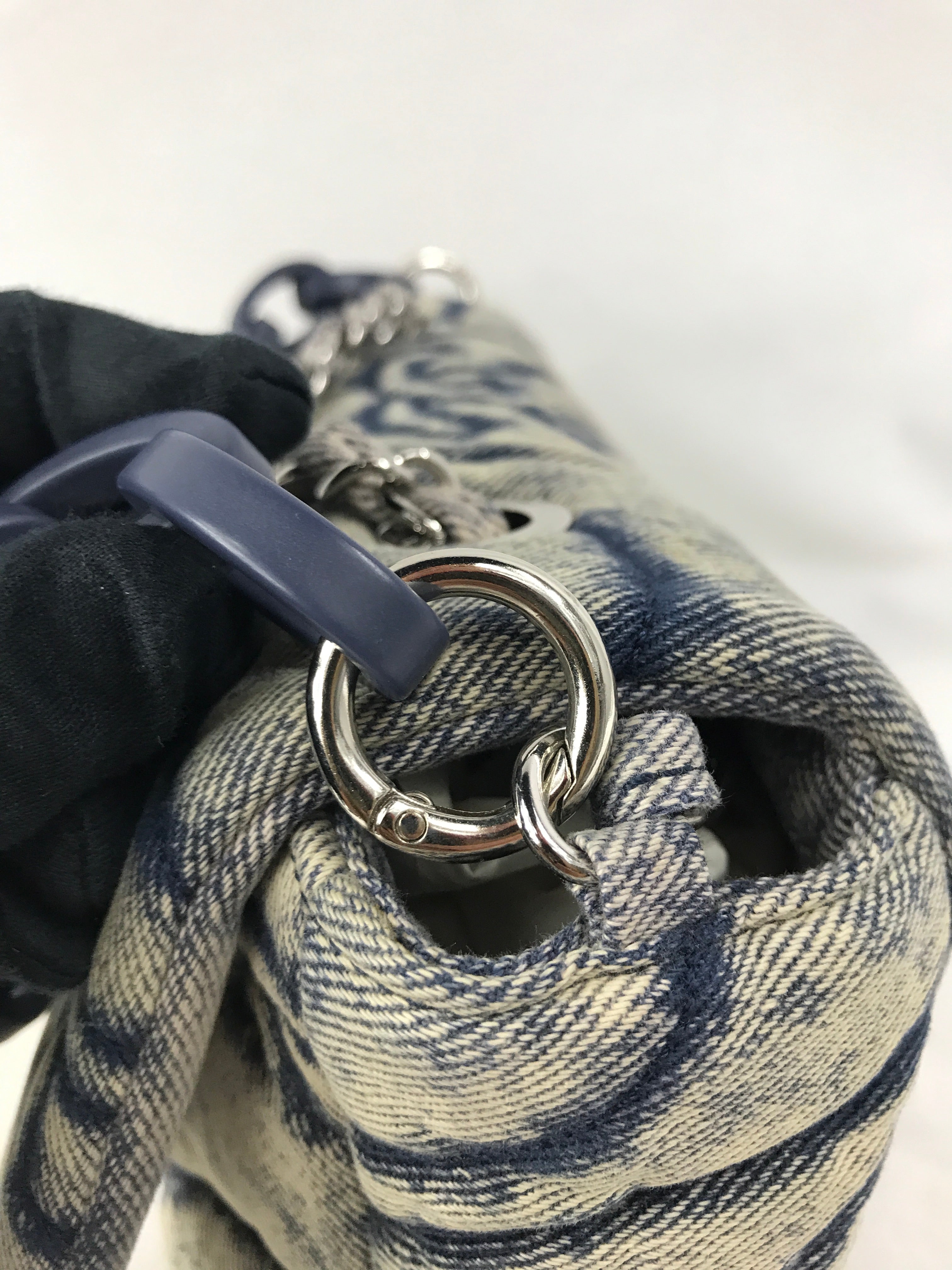 CC Blue Denim Wave Flap Bag w/SHW/ Blue enamel short strap