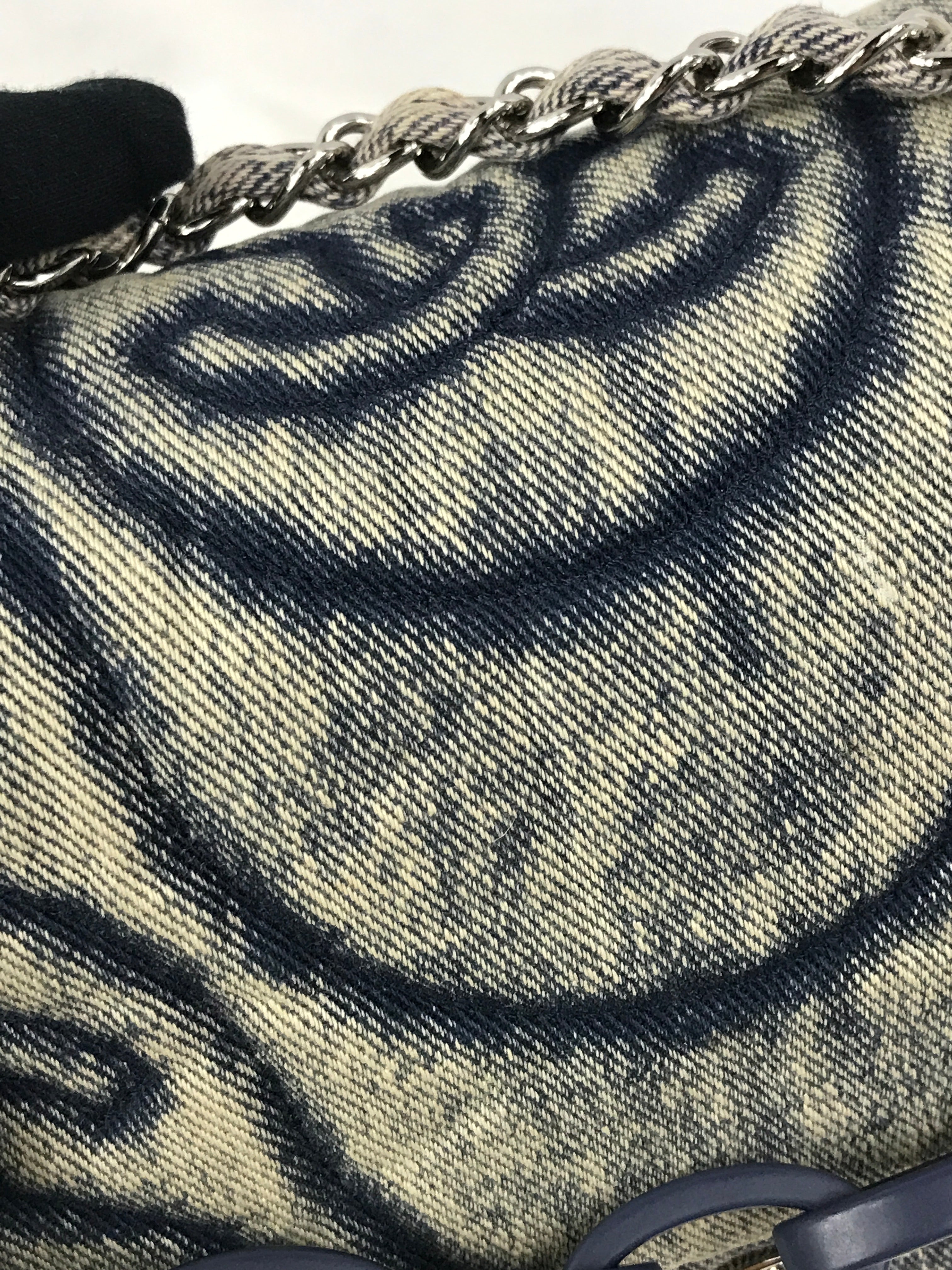 CC Blue Denim Wave Flap Bag w/SHW/ Blue enamel short strap