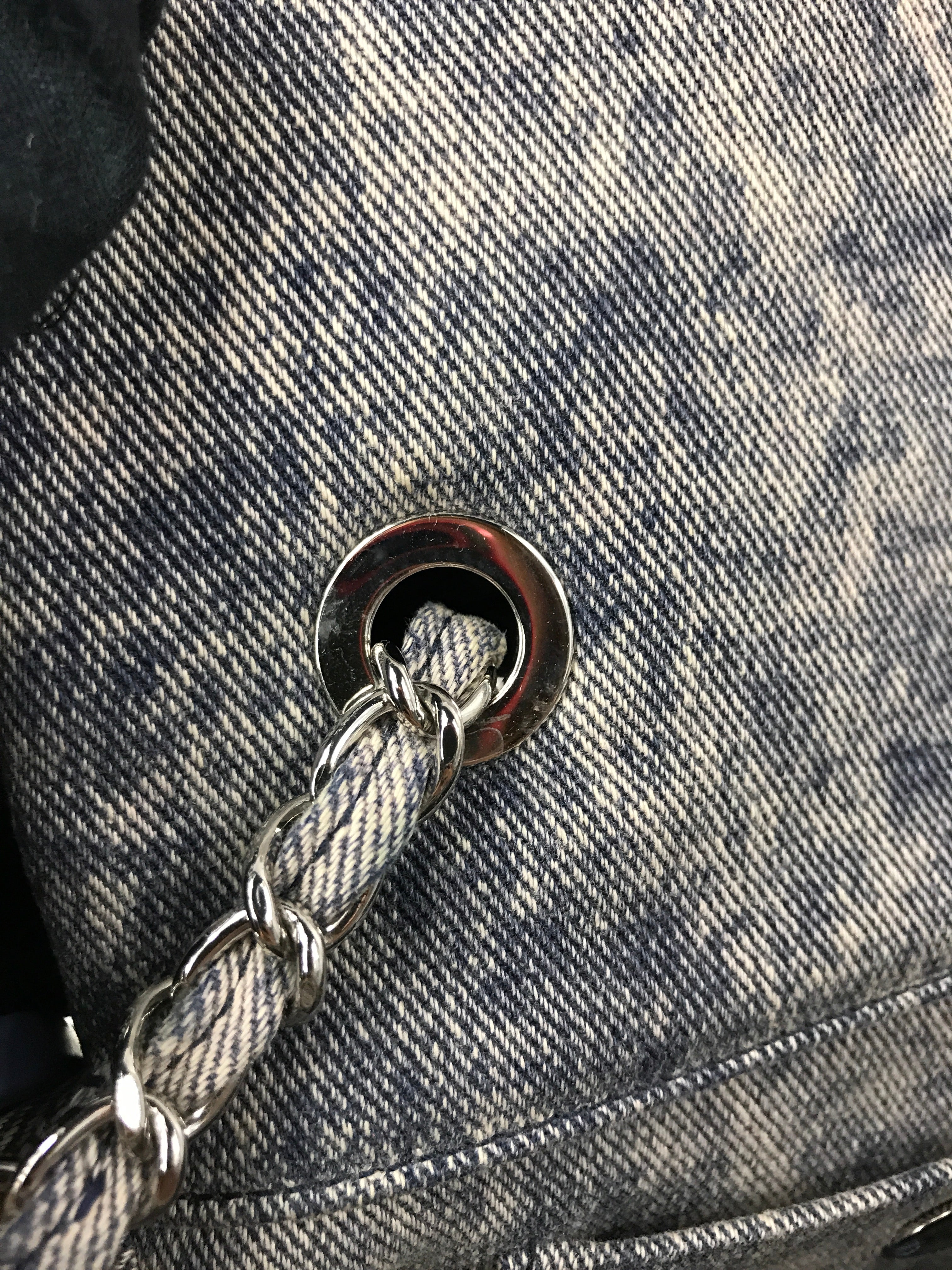 CC Blue Denim Wave Flap Bag w/SHW/ Blue enamel short strap