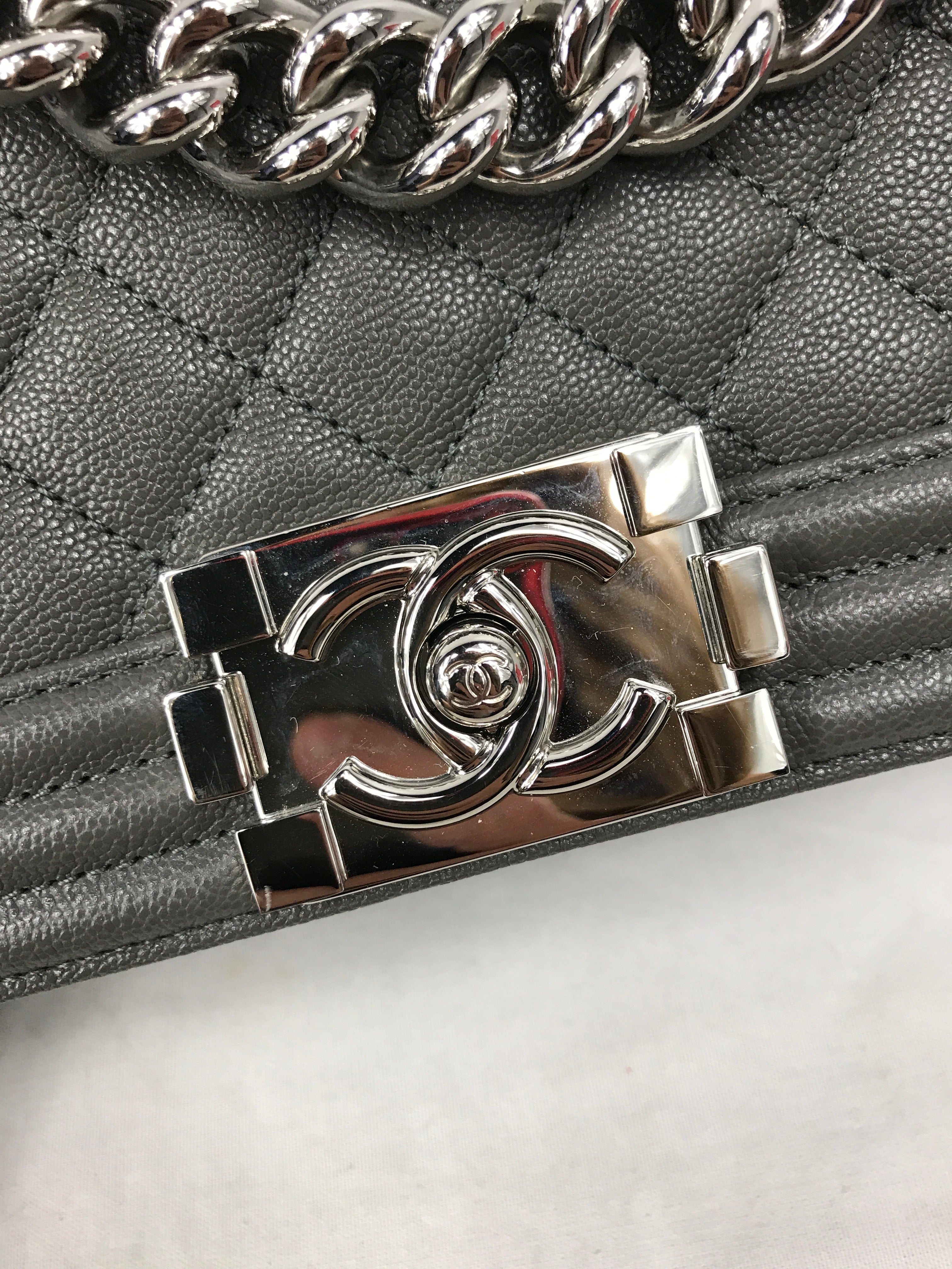Grey Caviar Quilted Old Medium Boy Bag w/ SHW-ON LAYAWAY