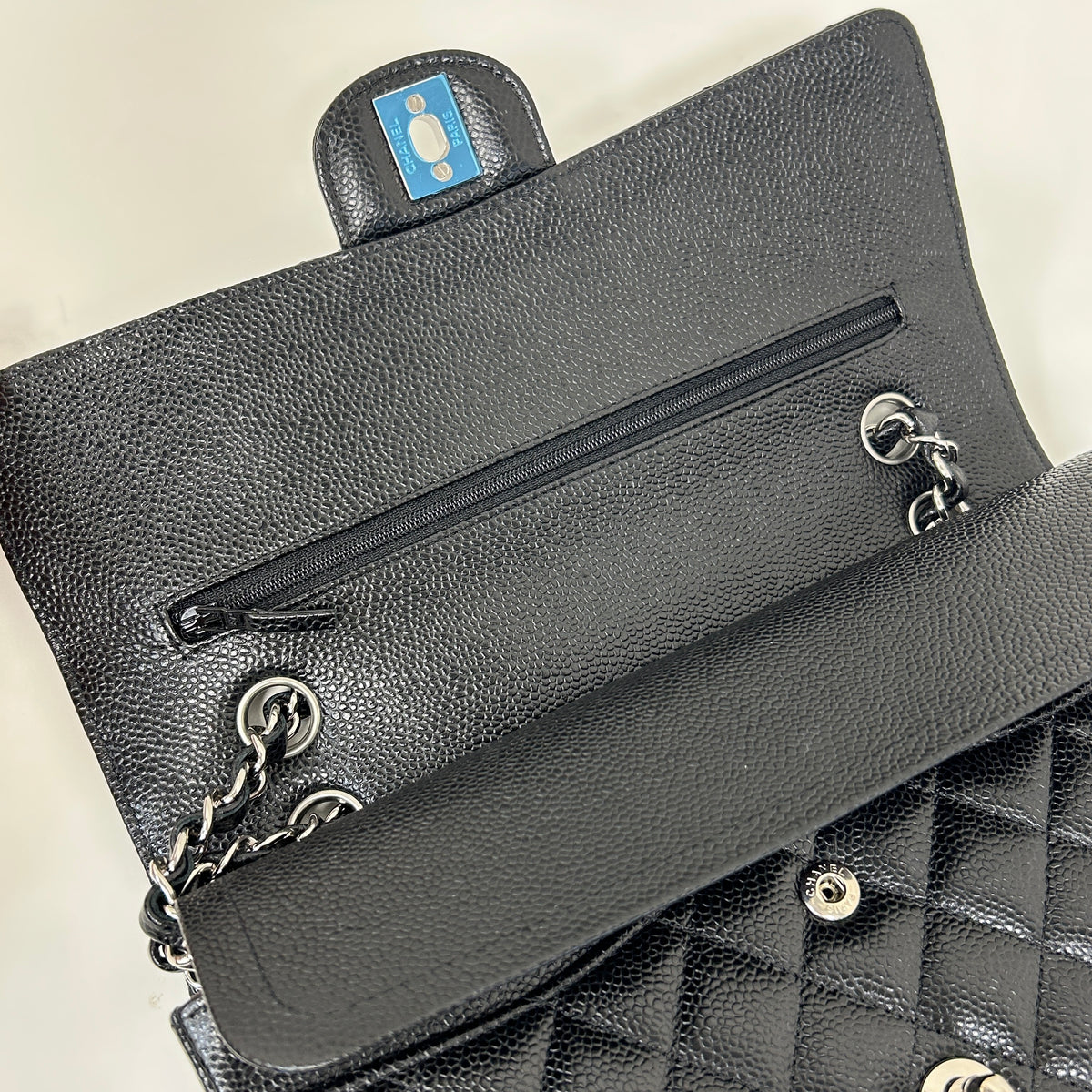 Black Quilted Caviar Leather Classic Medium Double Flap Bag w/SHW