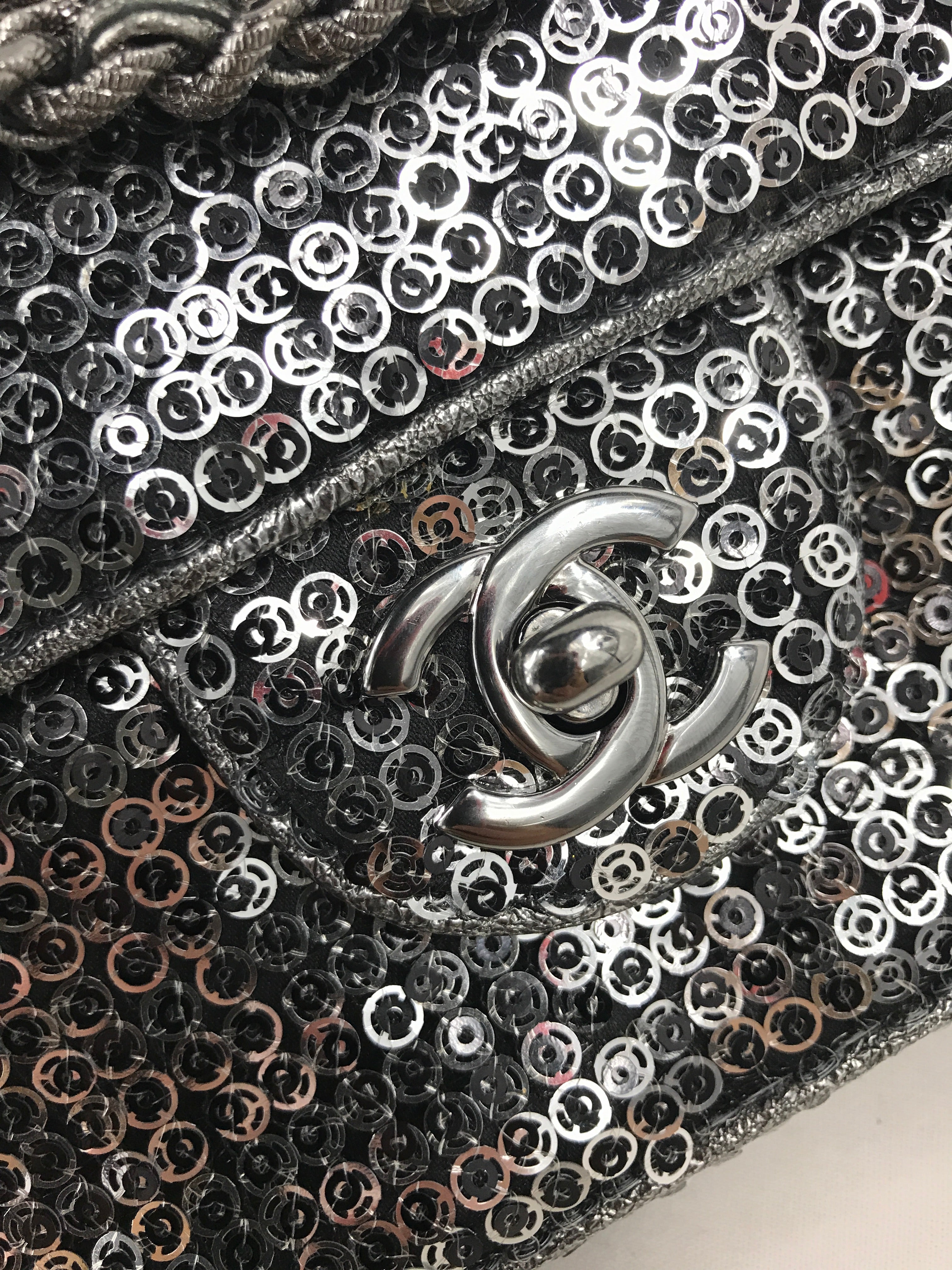 Chanel Vintage Silver/Grey Medium Sequins Flap Bag w/SHW