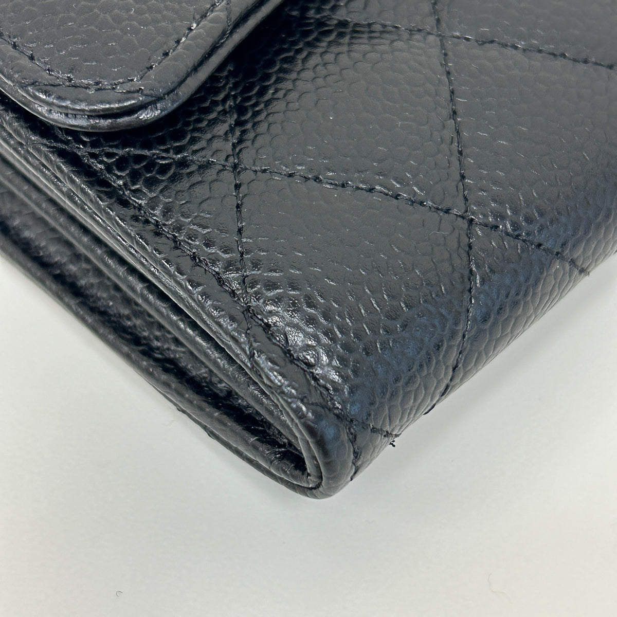 Black Quilted Caviar Leather Classic L Flap Wallet w/SHW