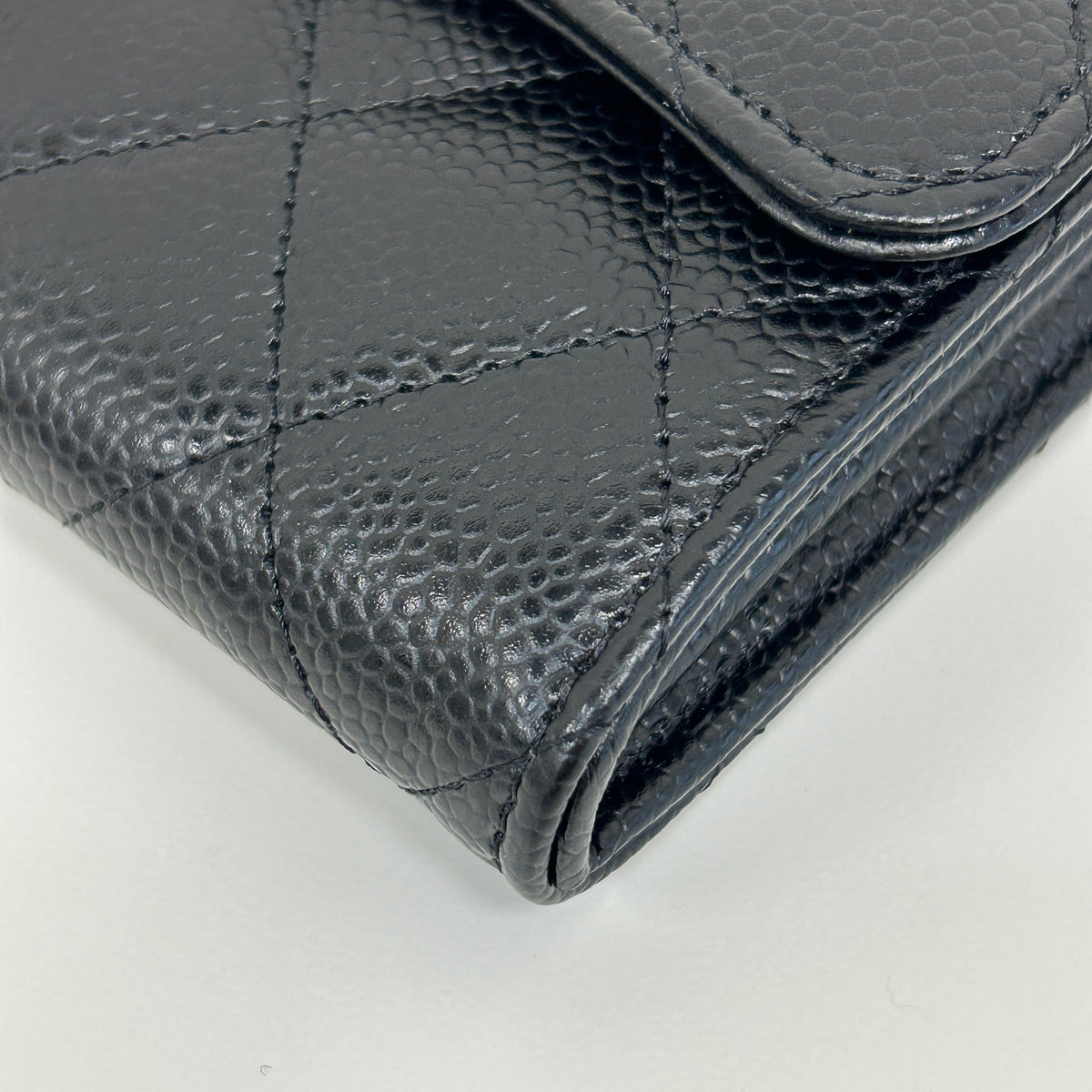 Black Quilted Caviar Leather Classic L Flap Wallet w/SHW