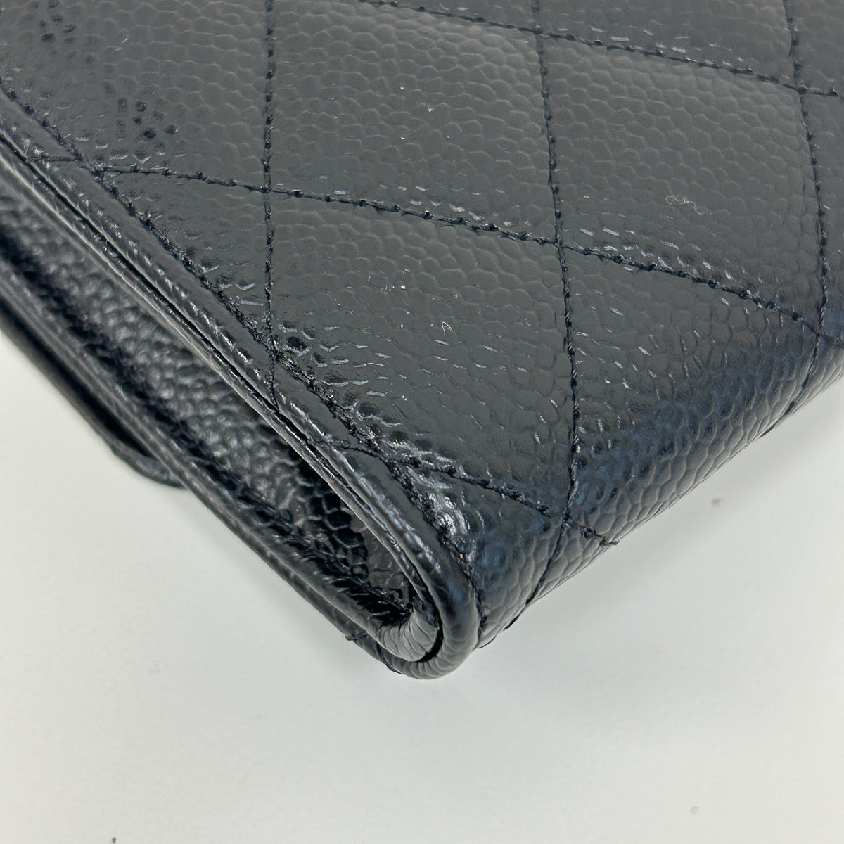 Black Quilted Caviar Leather Classic L Flap Wallet w/SHW