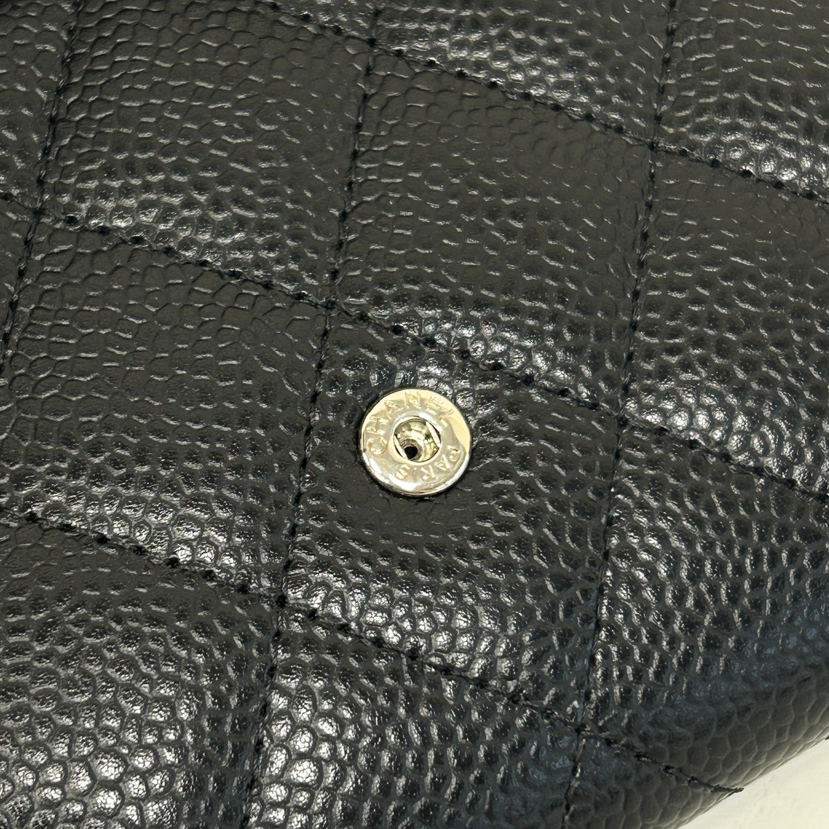 Black Quilted Caviar Leather Classic L Flap Wallet w/SHW