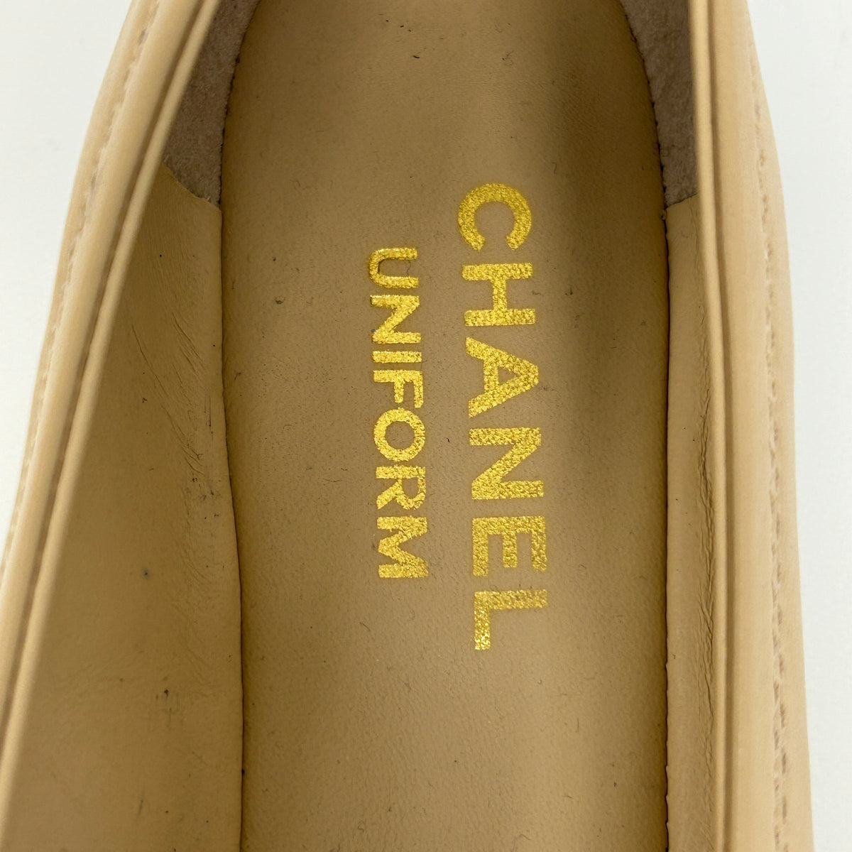 Beige/Black Lambskin Leather CC Ballet Uniform Flats