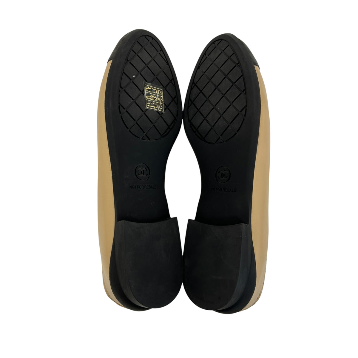 Beige/Black Lambskin Leather CC Ballet Uniform Flats