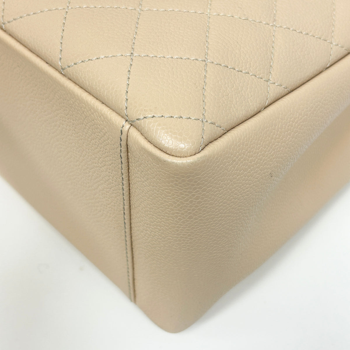 Beige Quilted Caviar Leather Grand Shopping Tote Bag w/GHW