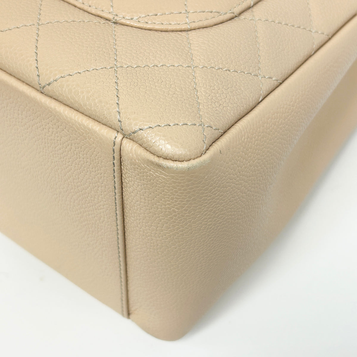 Beige Quilted Caviar Leather Grand Shopping Tote Bag w/GHW