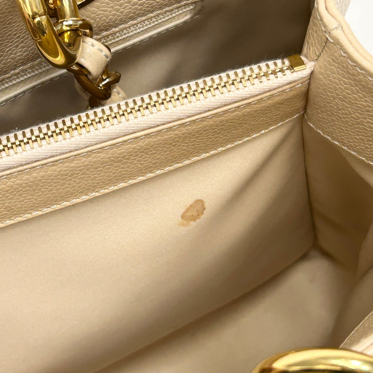Beige Quilted Caviar Leather Grand Shopping Tote Bag w/GHW