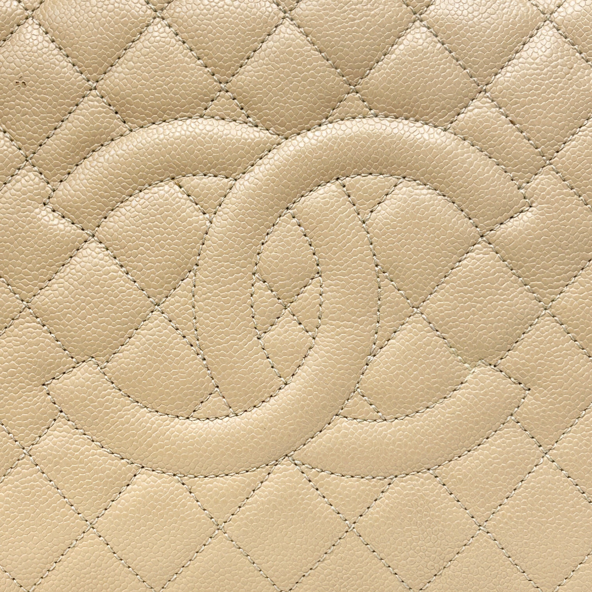 Beige Quilted Caviar Leather Grand Shopping Tote Bag w/GHW