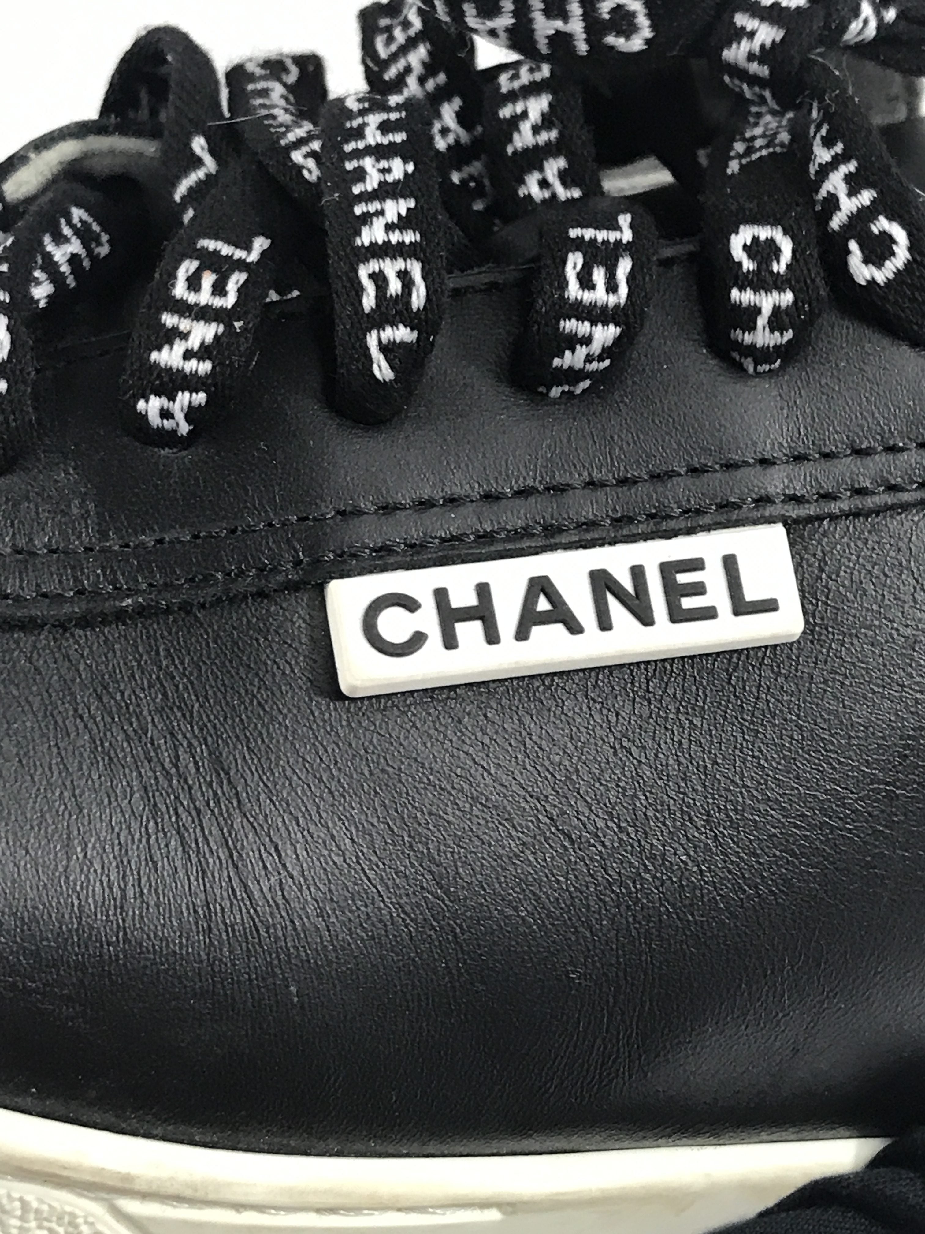 Black Leather Logo Lace Sneakers