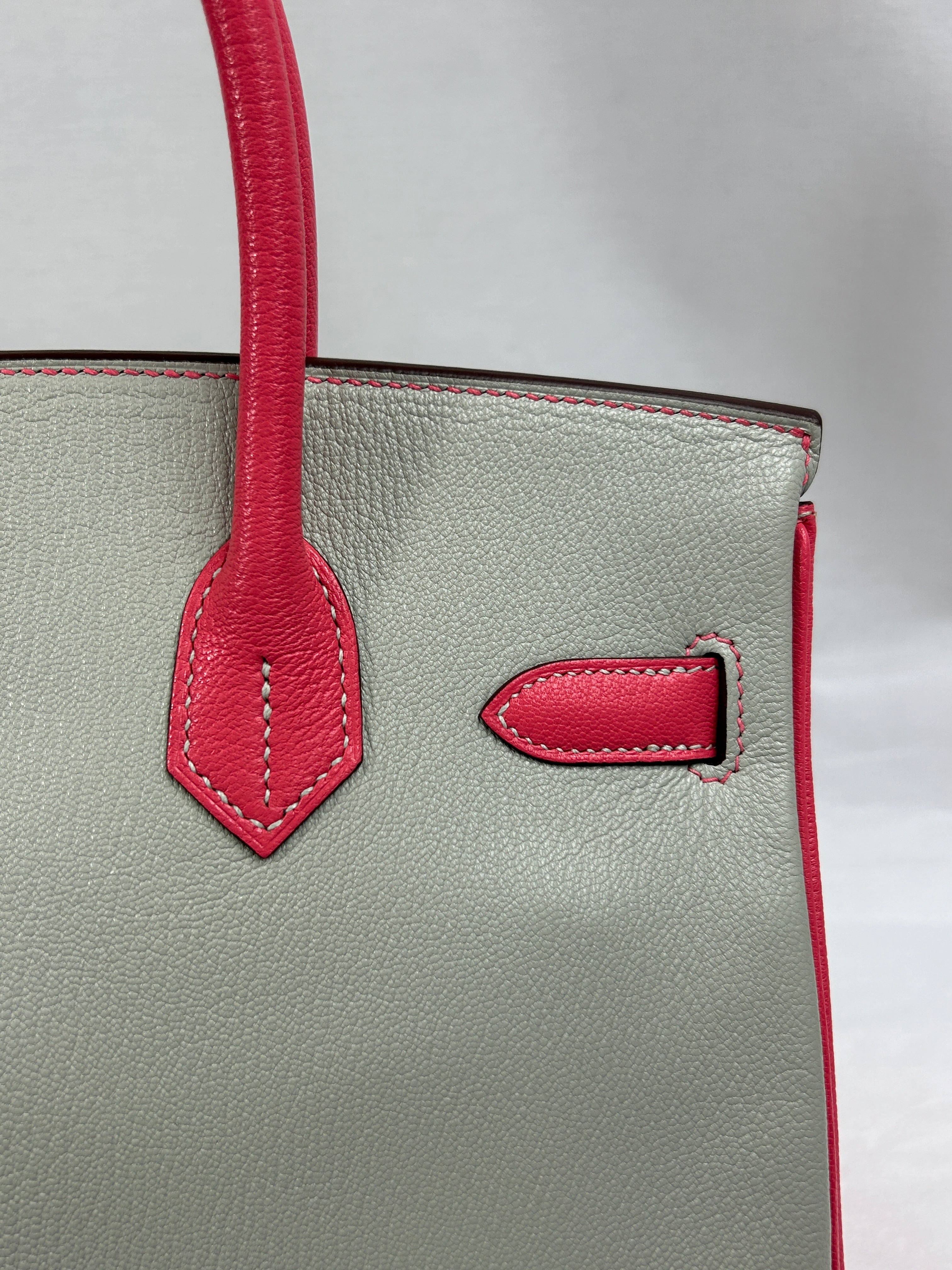 Chevre Mysore Gris Perle/Rose Azalee Horseshoe Special Order Birkin 30 w/BGHW