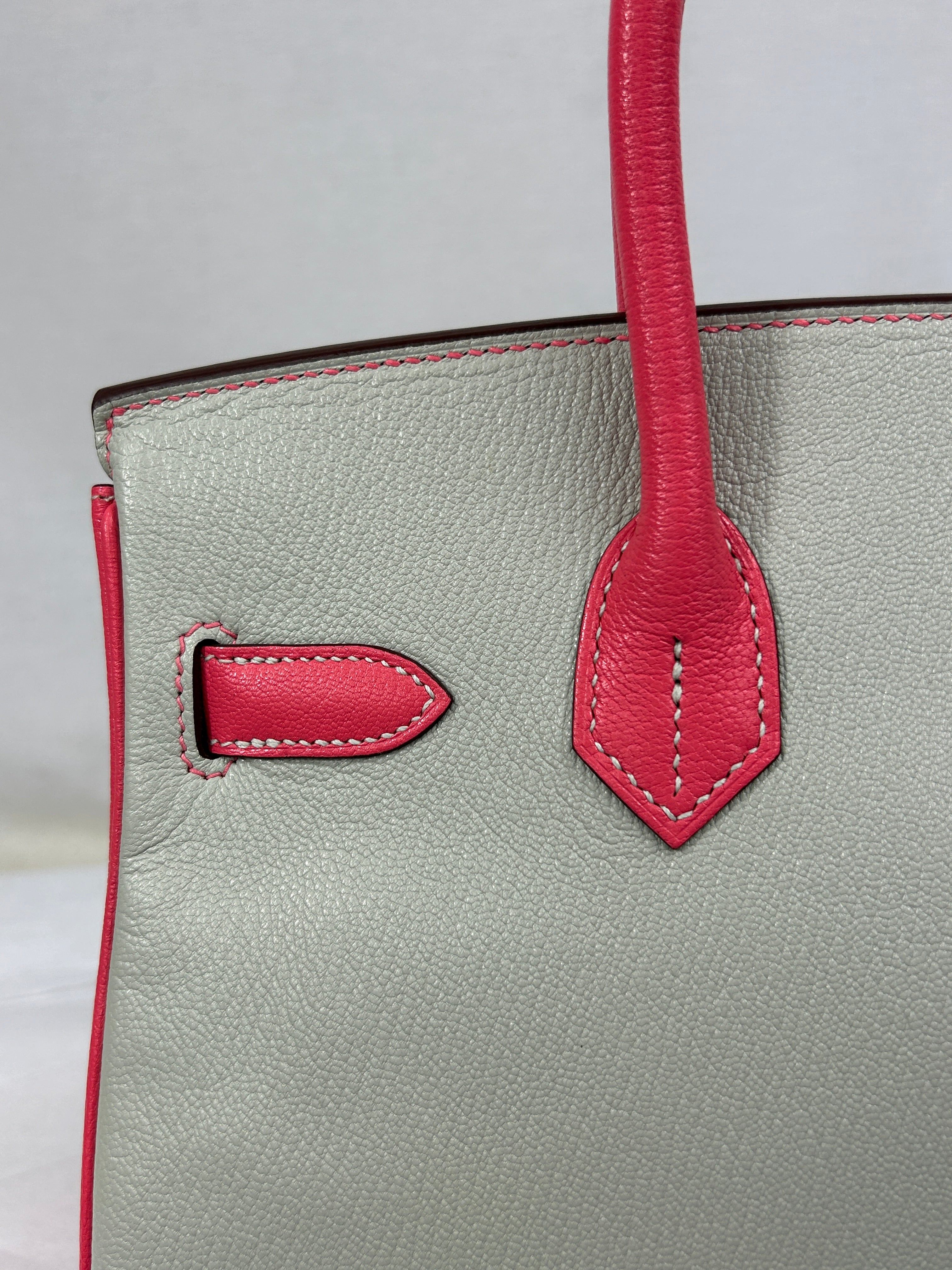 Chevre Mysore Gris Perle/Rose Azalee Horseshoe Special Order Birkin 30 w/BGHW