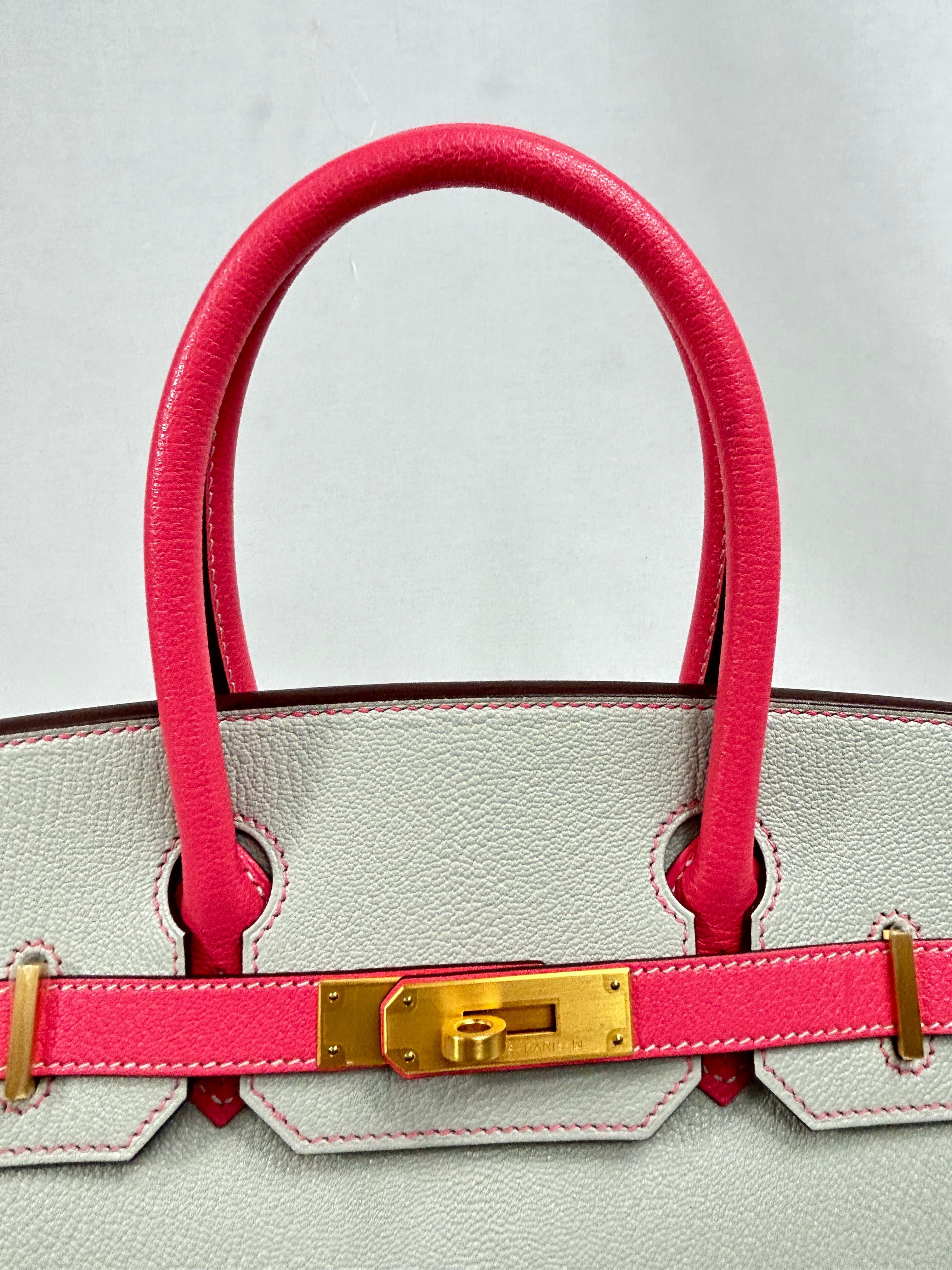 Chevre Mysore Gris Perle/Rose Azalee Horseshoe Special Order Birkin 30 w/BGHW