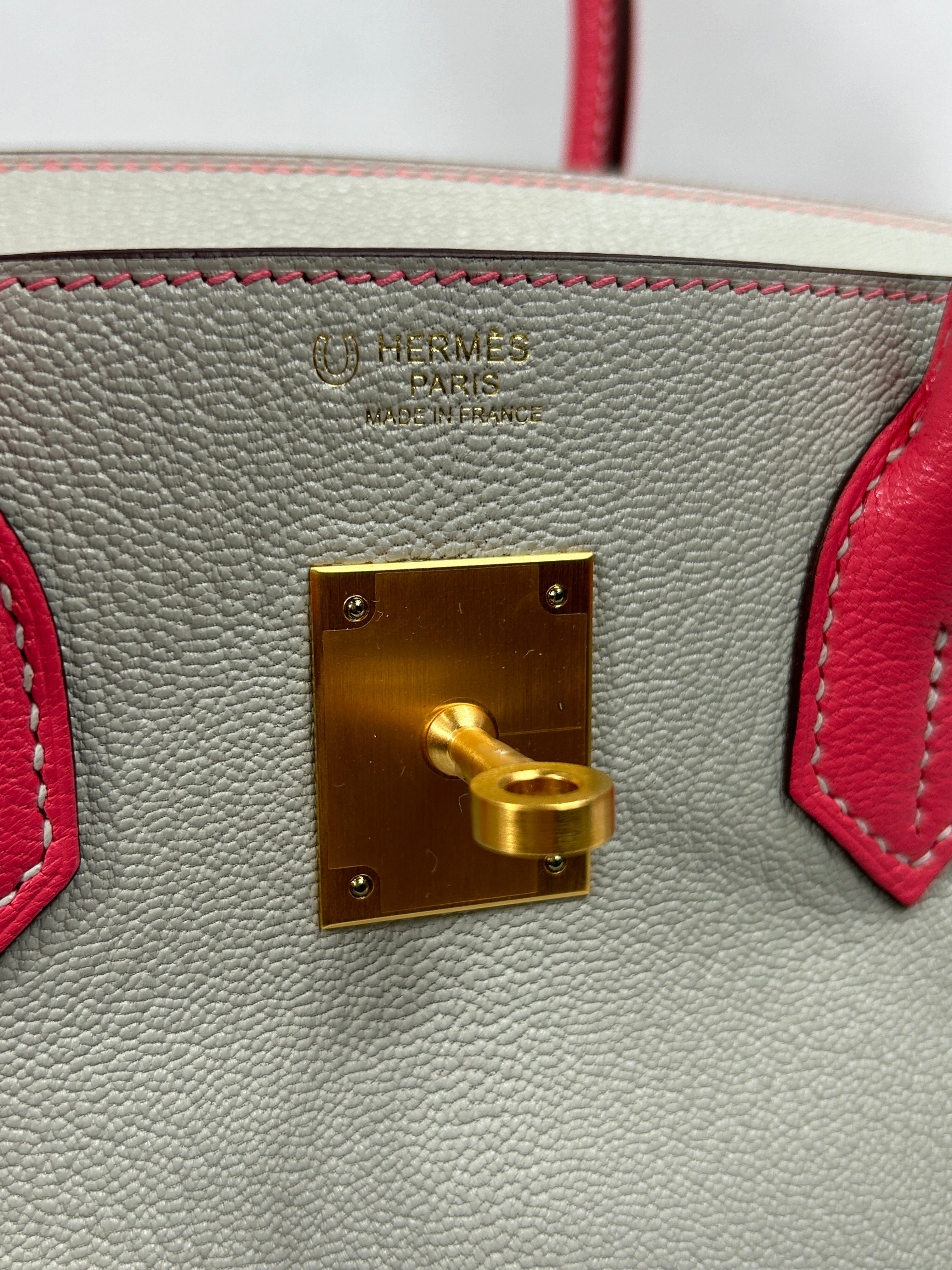 Chevre Mysore Gris Perle/Rose Azalee Horseshoe Special Order Birkin 30 w/BGHW