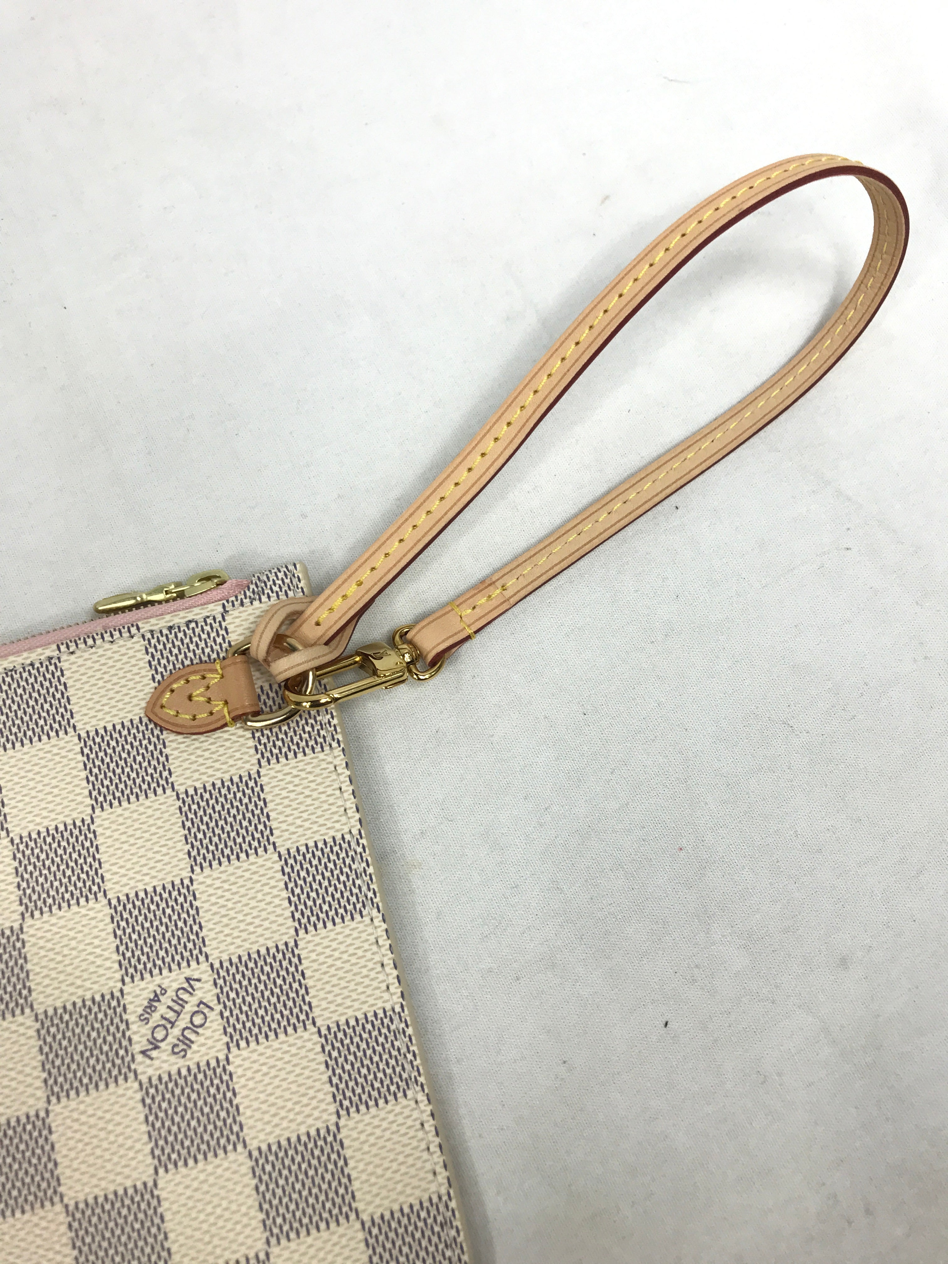 Damier Azur Coated Canvas Wristlet w/leather handle w/GHW