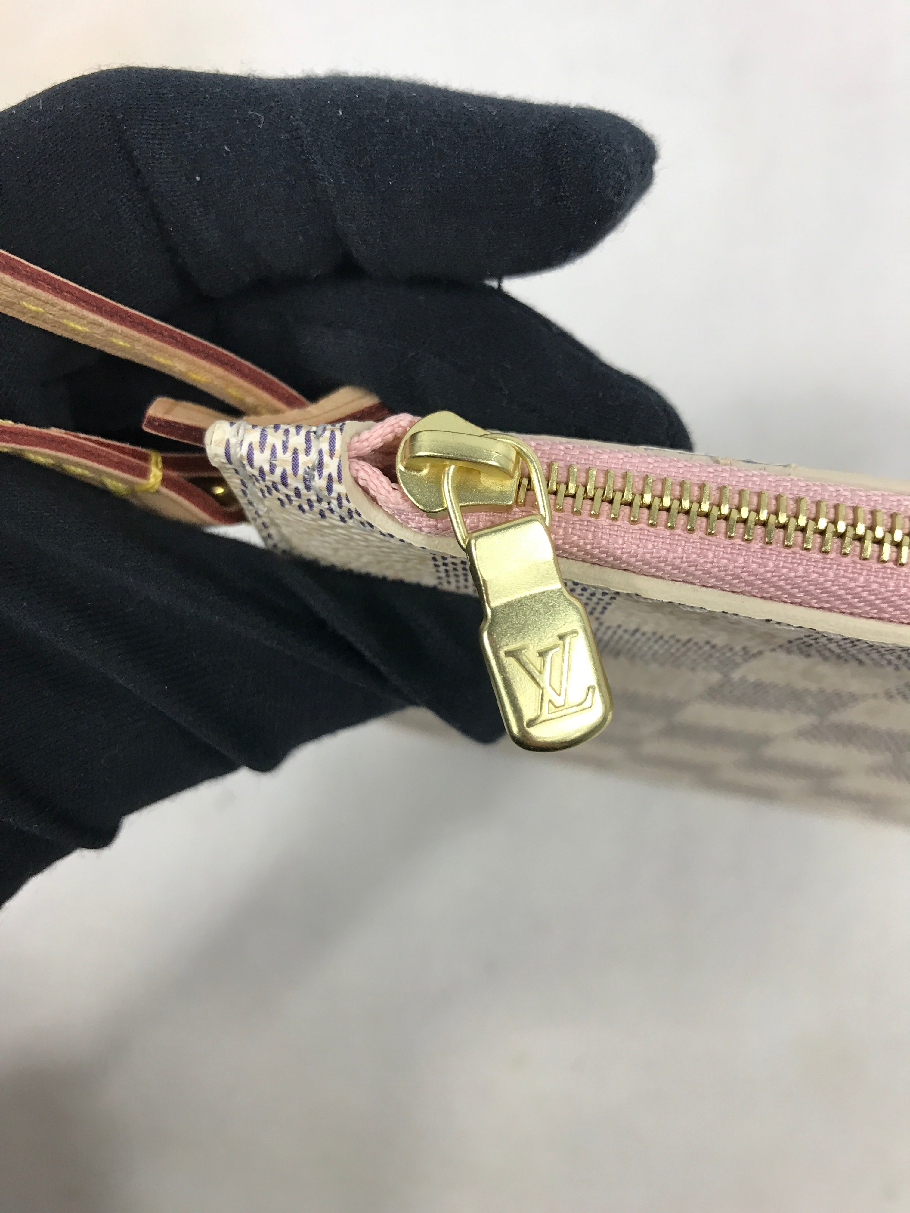 Damier Azur Coated Canvas Wristlet w/leather handle w/GHW