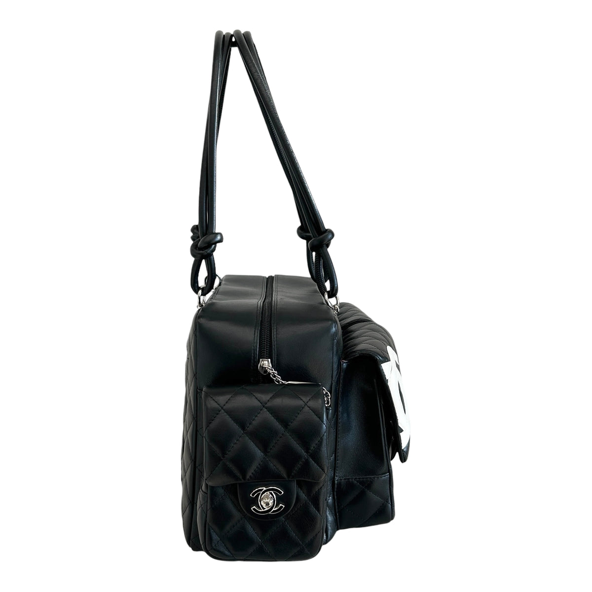 Black Quilted Leather Ligne Cambon Reporter Bag w/SHW